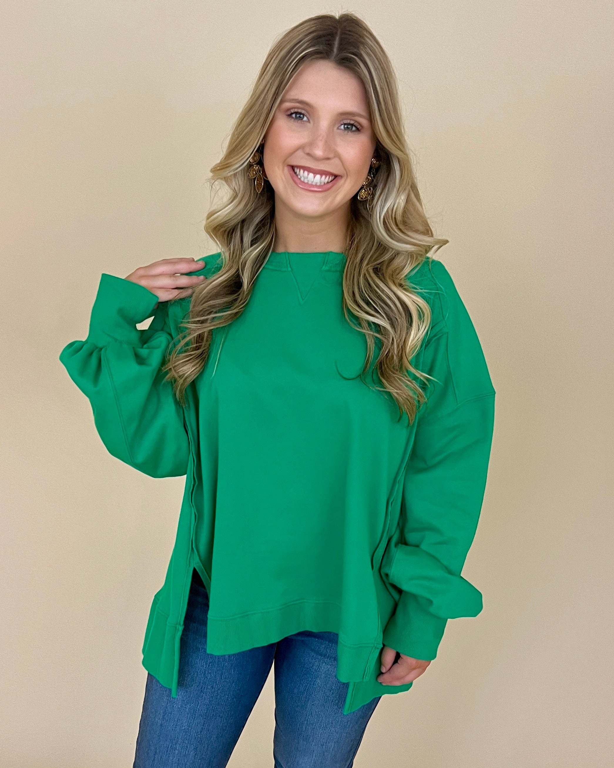 Afternoon Naps Kelly Green Raw Edge Top-Shop-Womens-Boutique-Clothing