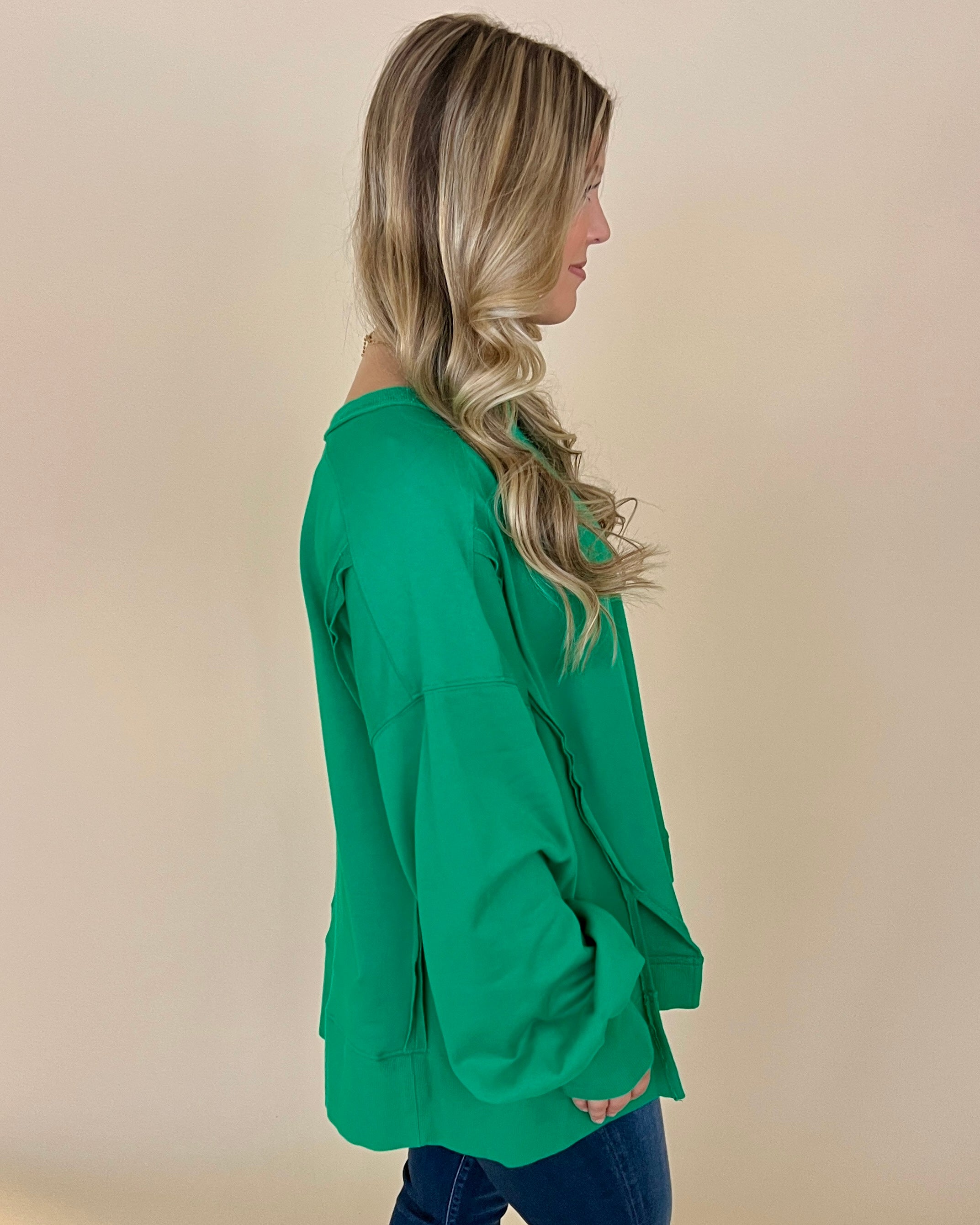 Afternoon Naps Kelly Green Raw Edge Top-Shop-Womens-Boutique-Clothing