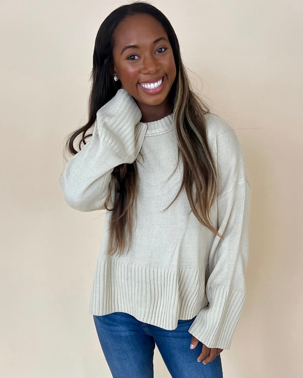 Just So You Oatmeal Knit Sweater-Shop-Womens-Boutique-Clothing