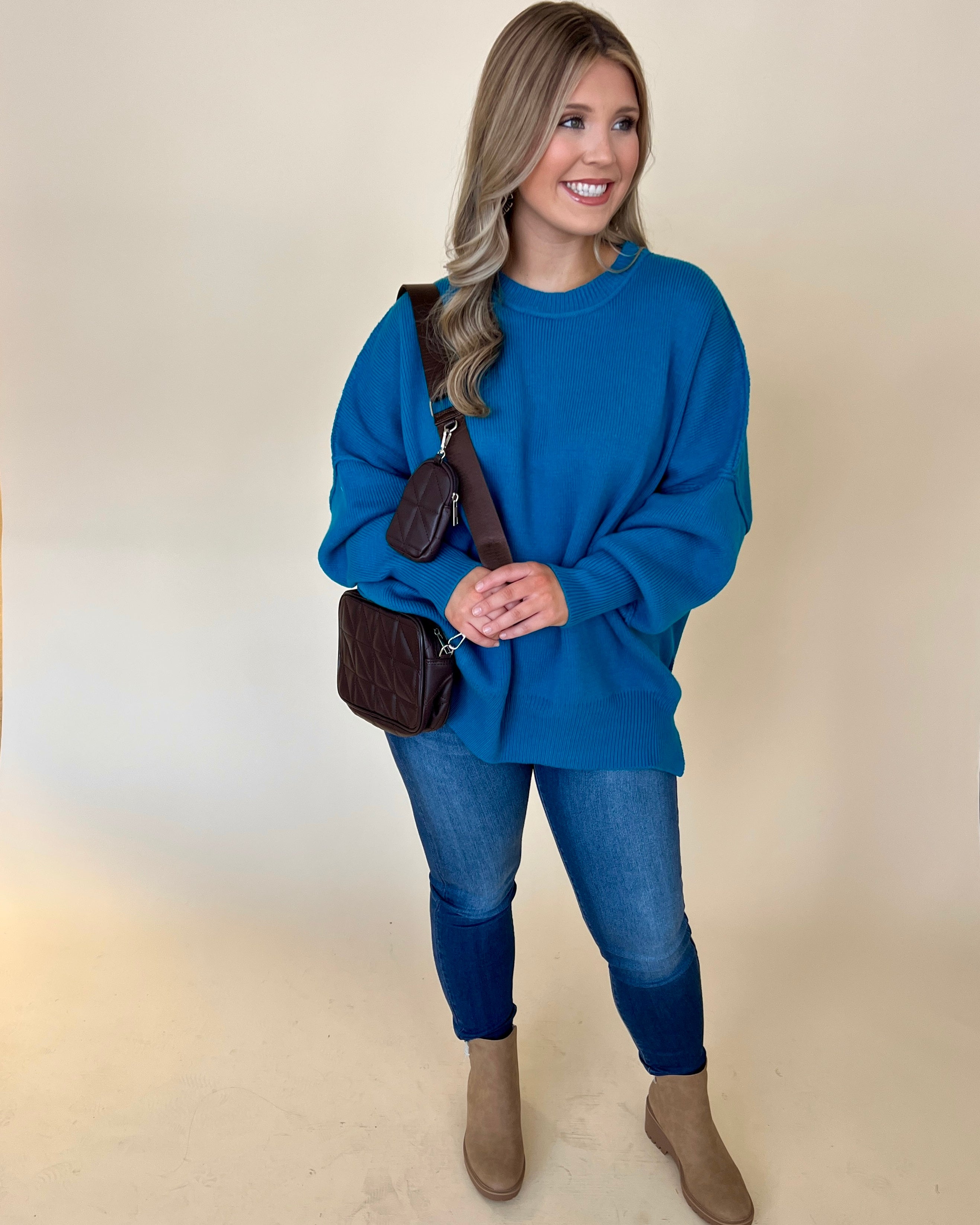 Enjoy The View Ocean Blue Ribbed Sweater-Shop-Womens-Boutique-Clothing