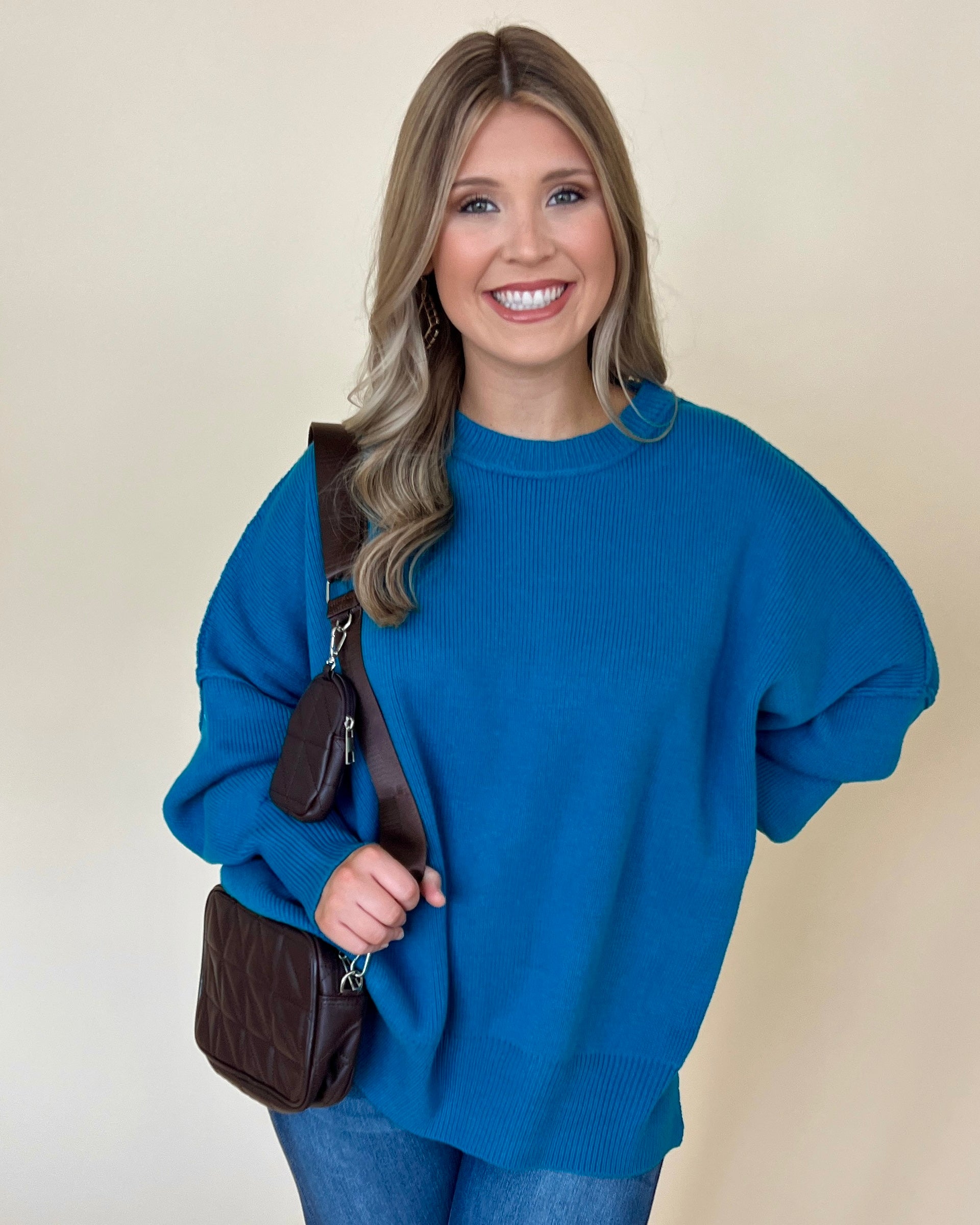 Enjoy The View Ocean Blue Ribbed Sweater-Shop-Womens-Boutique-Clothing