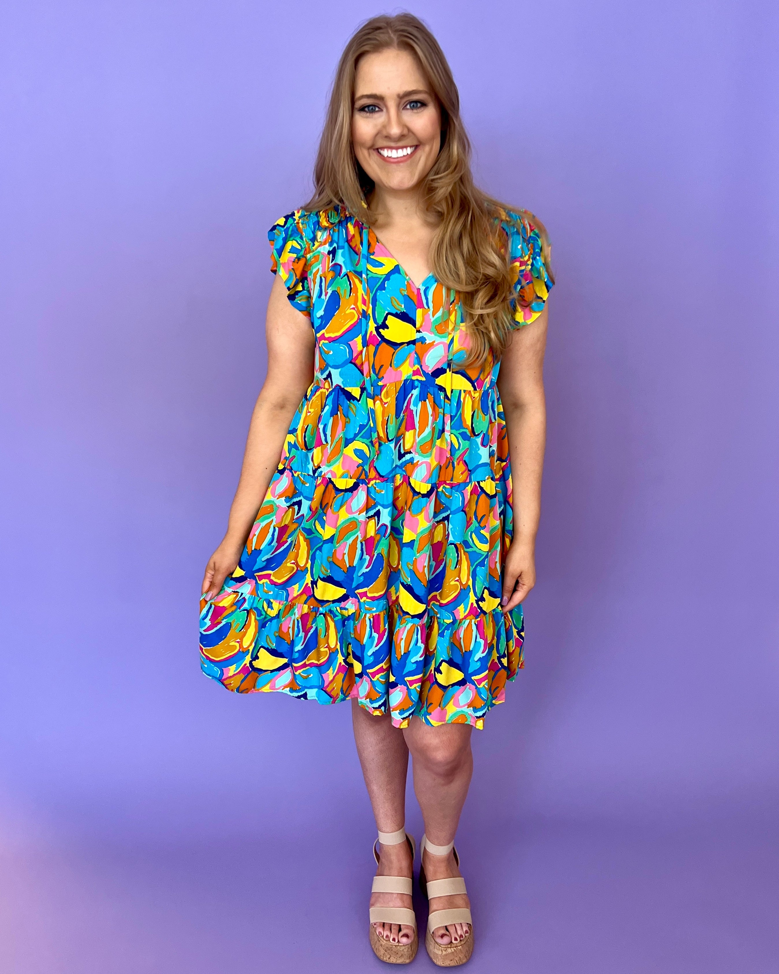 Chill Vibe Blue Mix Plus Abstract Dress-Shop-Womens-Boutique-Clothing