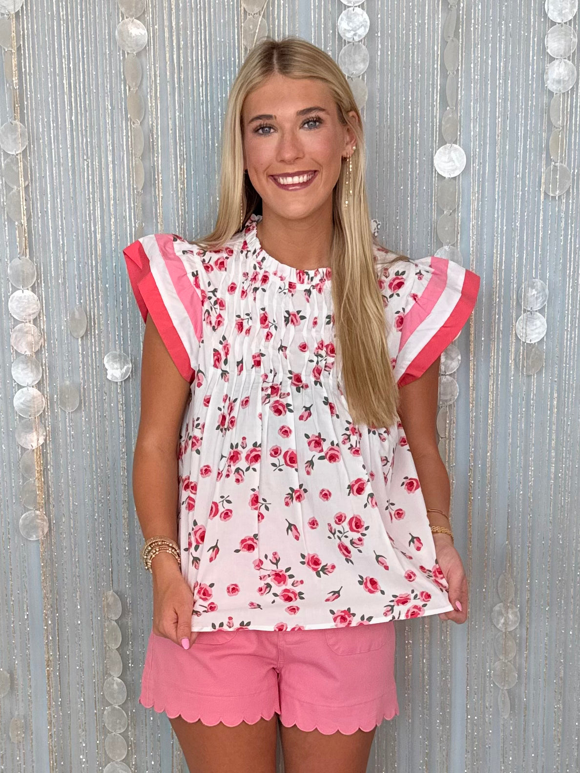 Lovely Season Red Pintuck Contrast Top-Shop-Womens-Boutique-Clothing