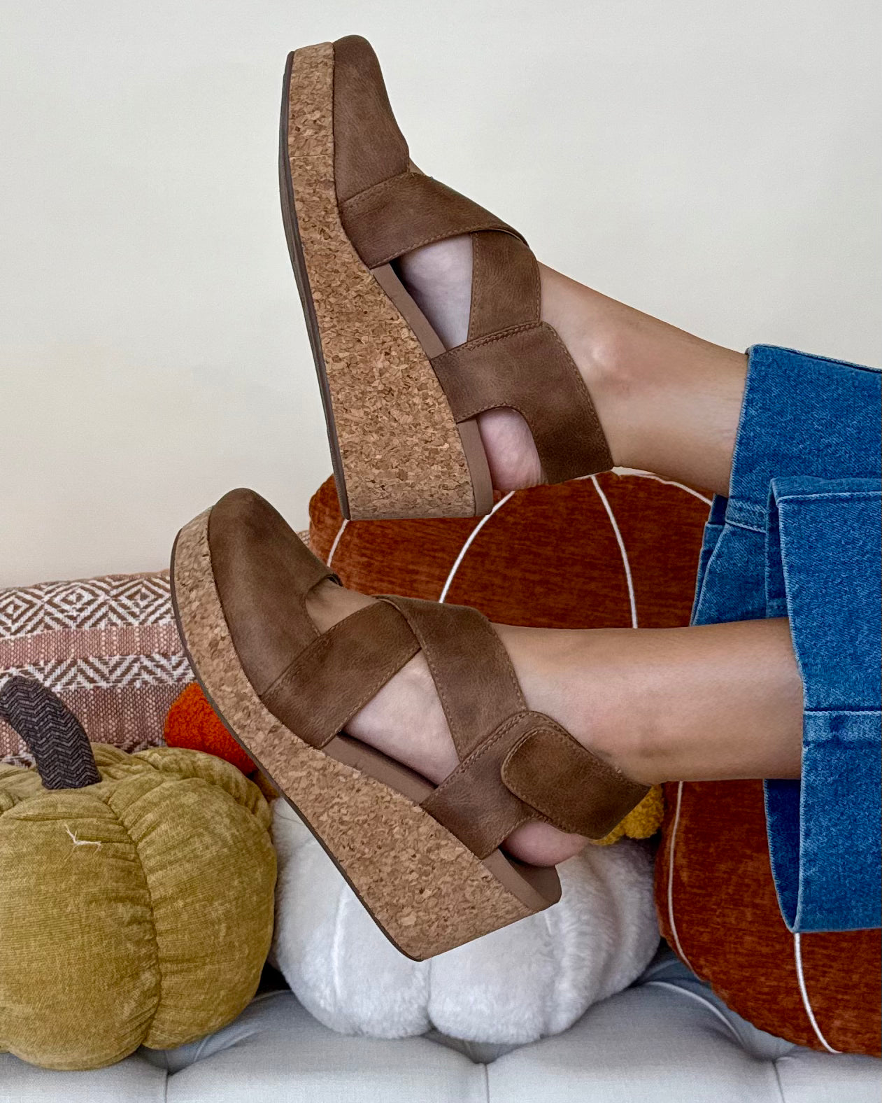 Olivia Tan Cross Strap Closed Toe Wedge-Shop-Womens-Boutique-Clothing