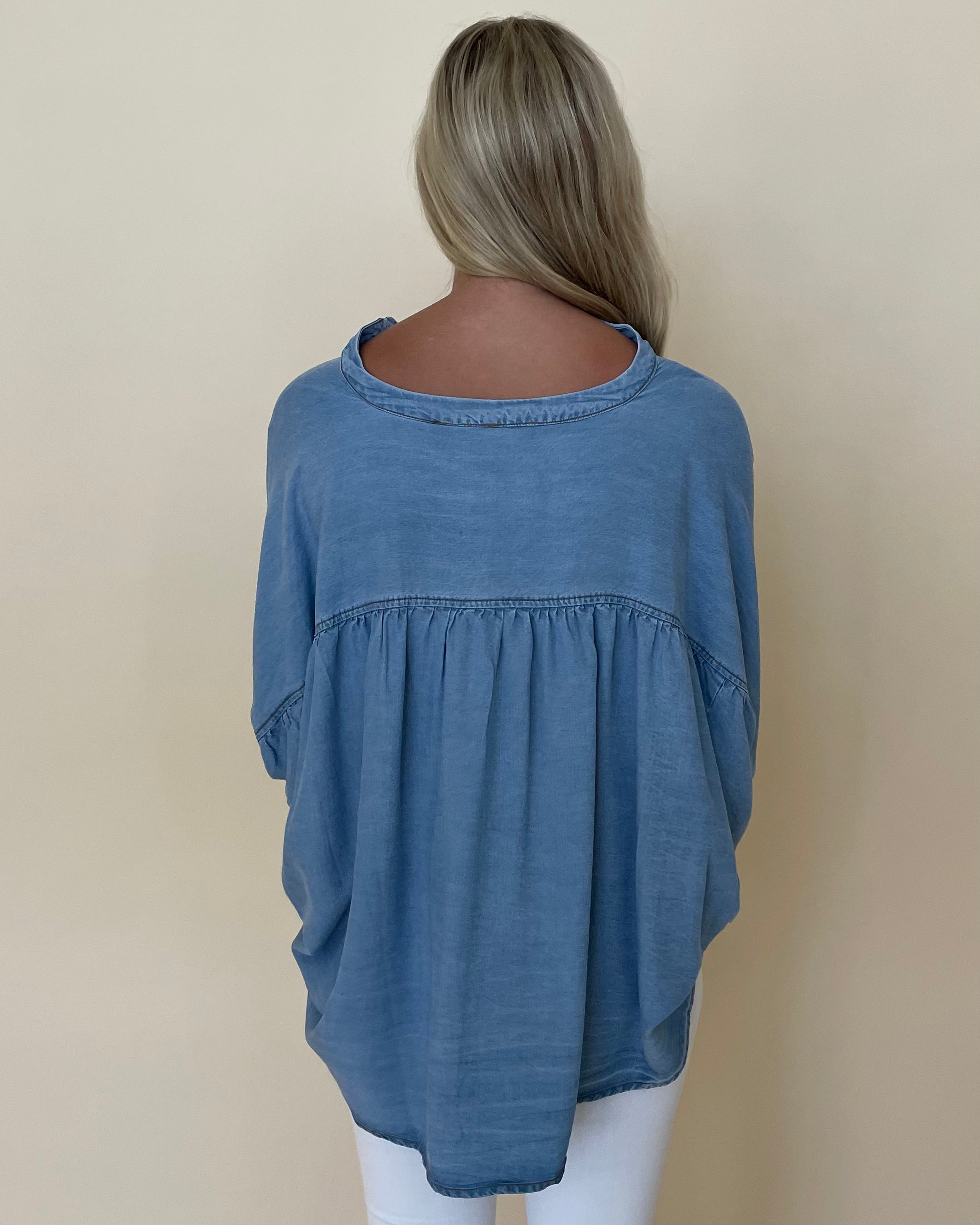 The Reason Denim Blue 3/4 Sleeve Top-Shop-Womens-Boutique-Clothing