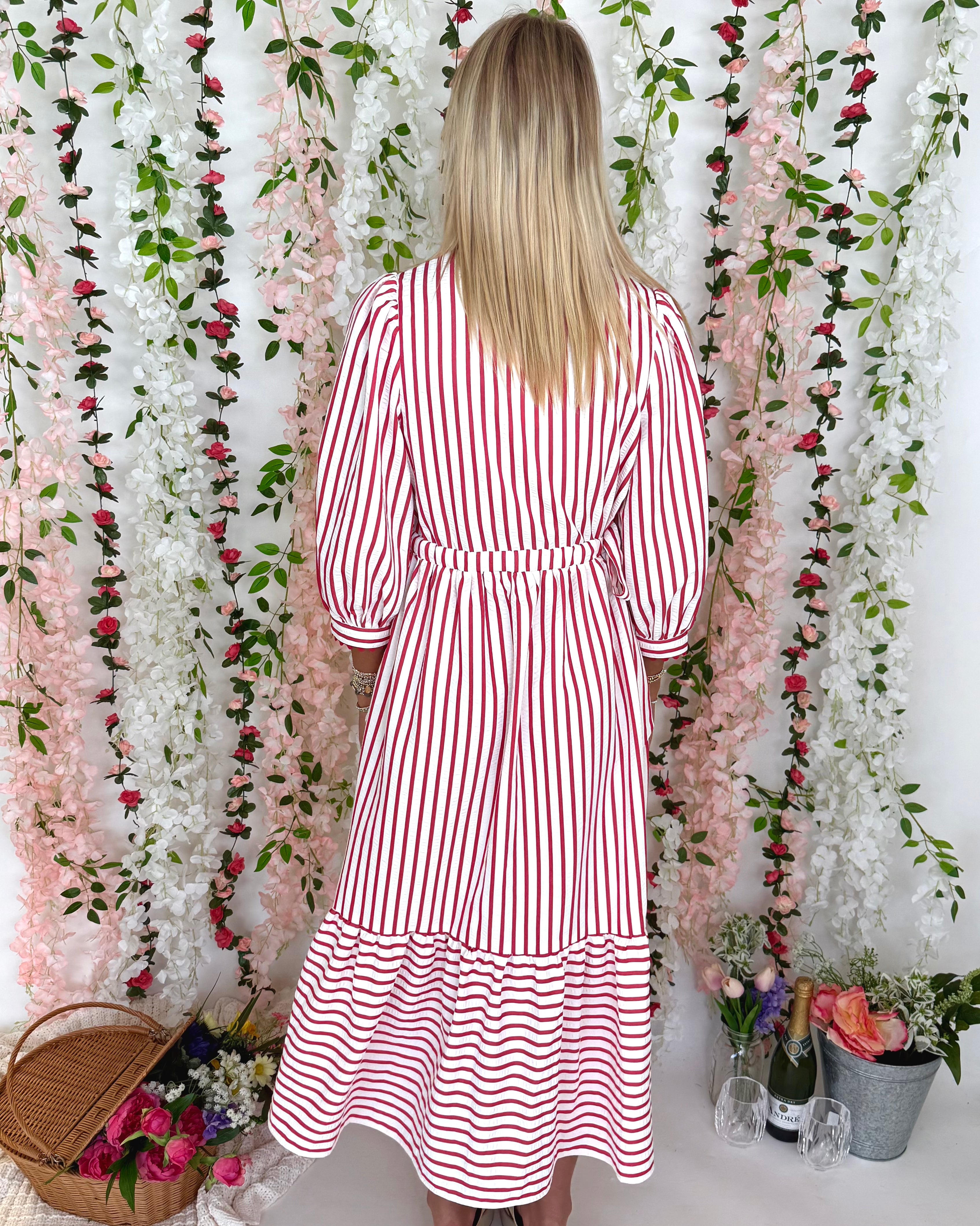 A Feeling Red Stripe Tie Midi Dress-Shop-Womens-Boutique-Clothing