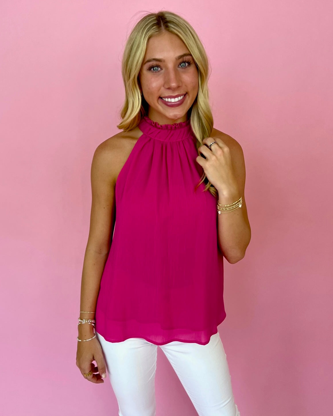 Near The Pier Fuchsia High Neck Top-Shop-Womens-Boutique-Clothing