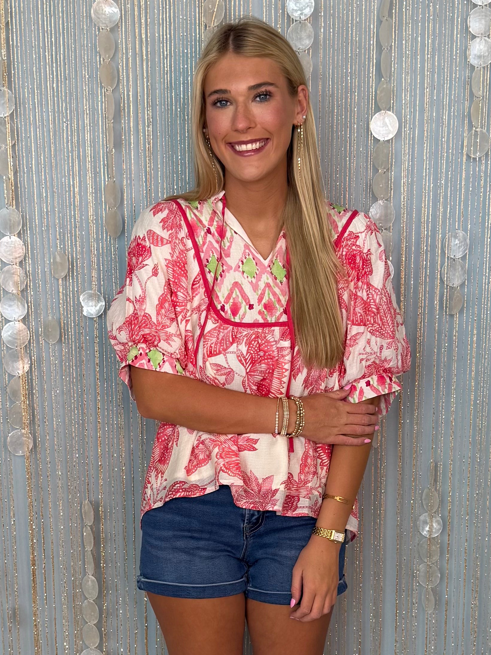 Warm Embrace Red Mix Abstract Mixed Print Top-Shop-Womens-Boutique-Clothing