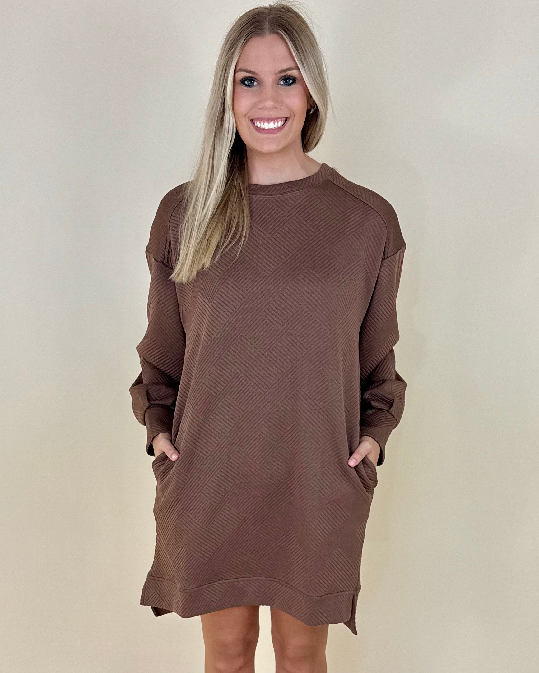 Mixed Feelings Cocoa Textured Dress-Shop-Womens-Boutique-Clothing