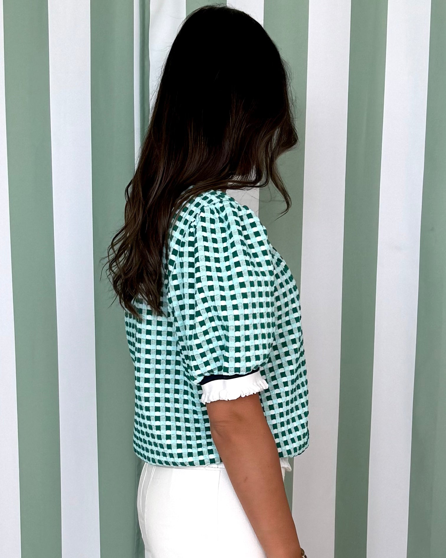 Keep Wondering Mint Textured Plaid Top-Shop-Womens-Boutique-Clothing