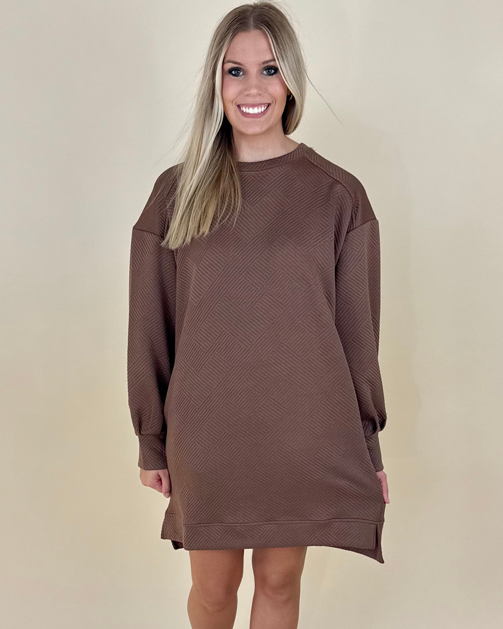 Mixed Feelings Cocoa Textured Dress-Shop-Womens-Boutique-Clothing