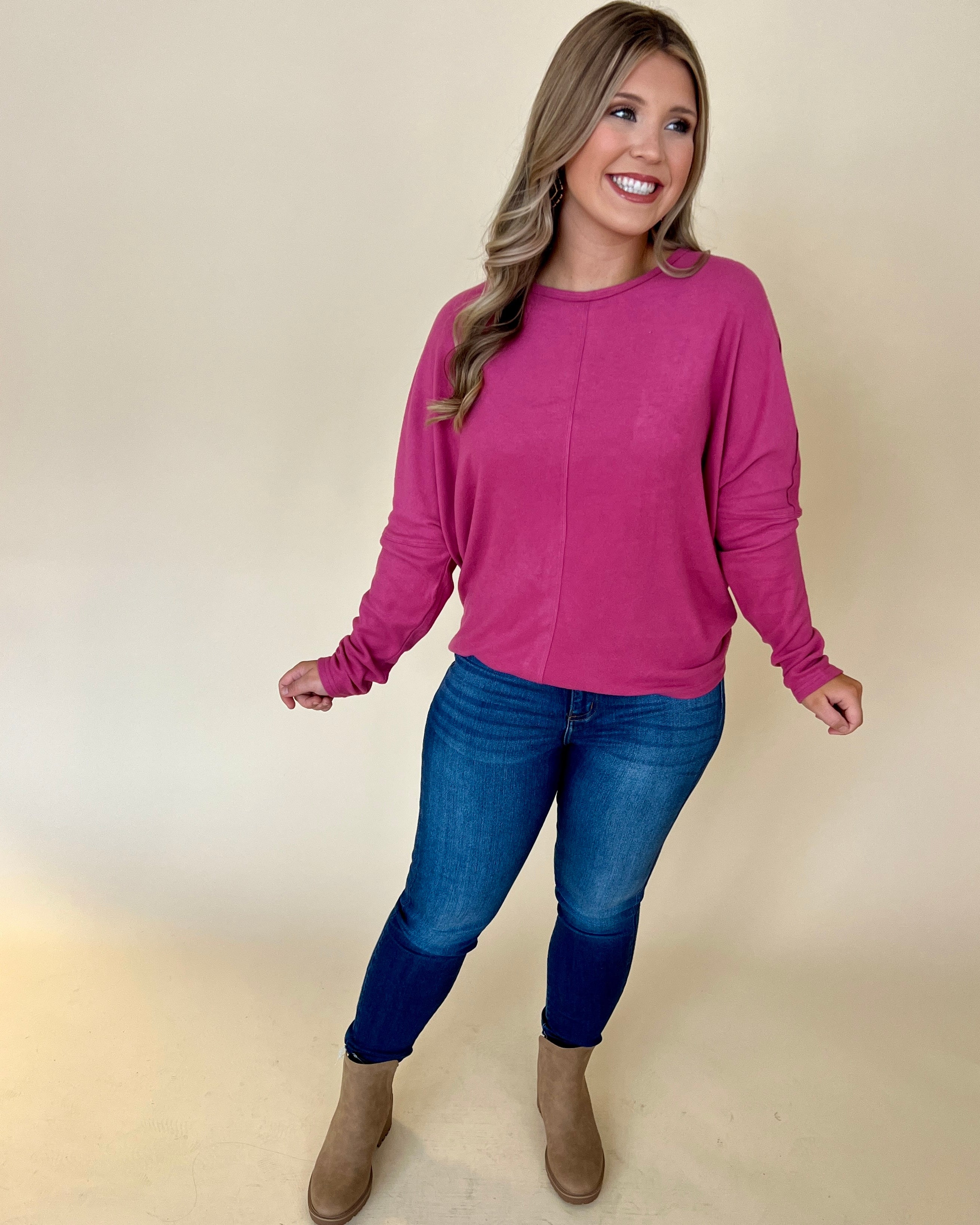 Never Left Rose Brushed Seam Top-Shop-Womens-Boutique-Clothing