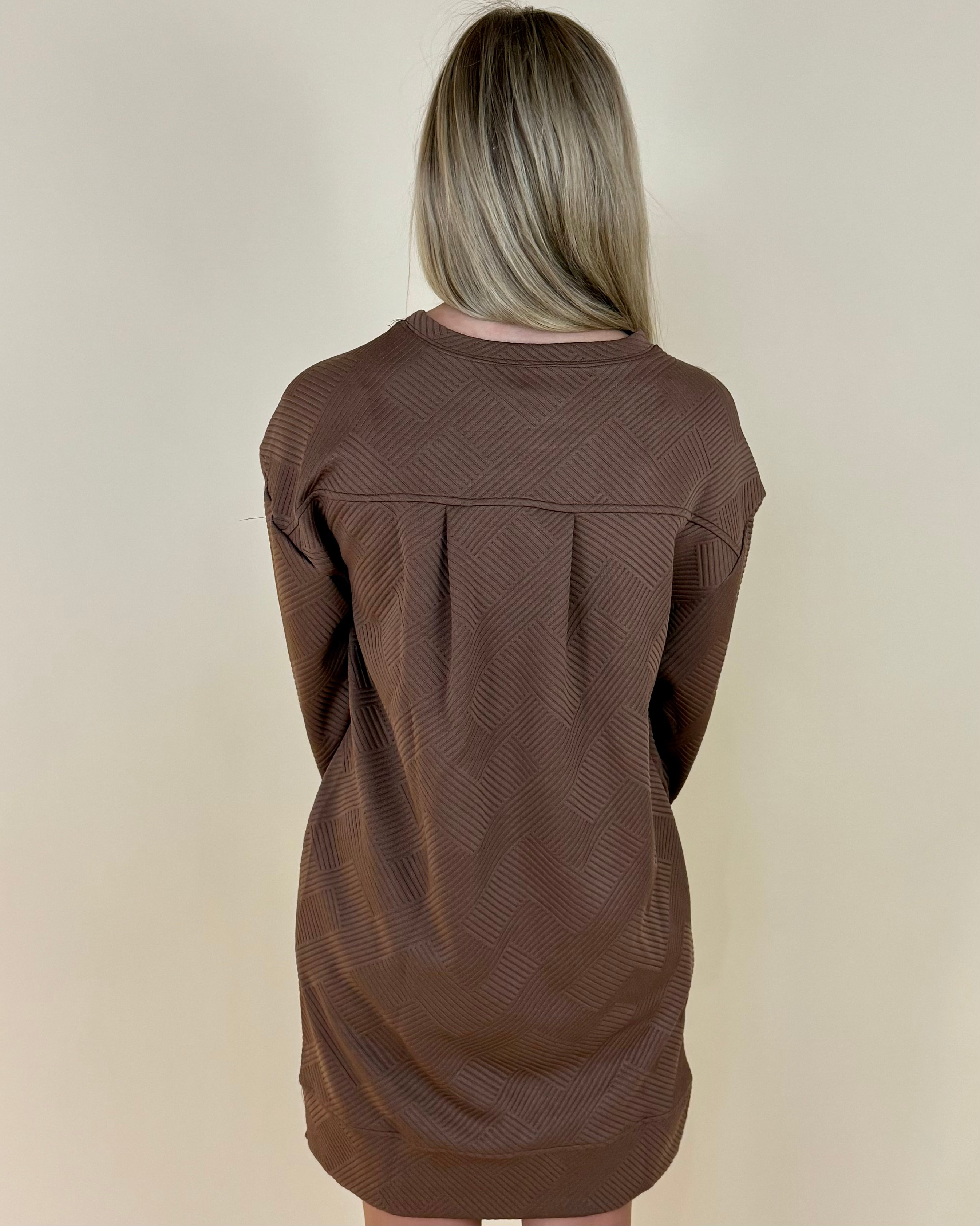 Mixed Feelings Cocoa Textured Dress-Shop-Womens-Boutique-Clothing