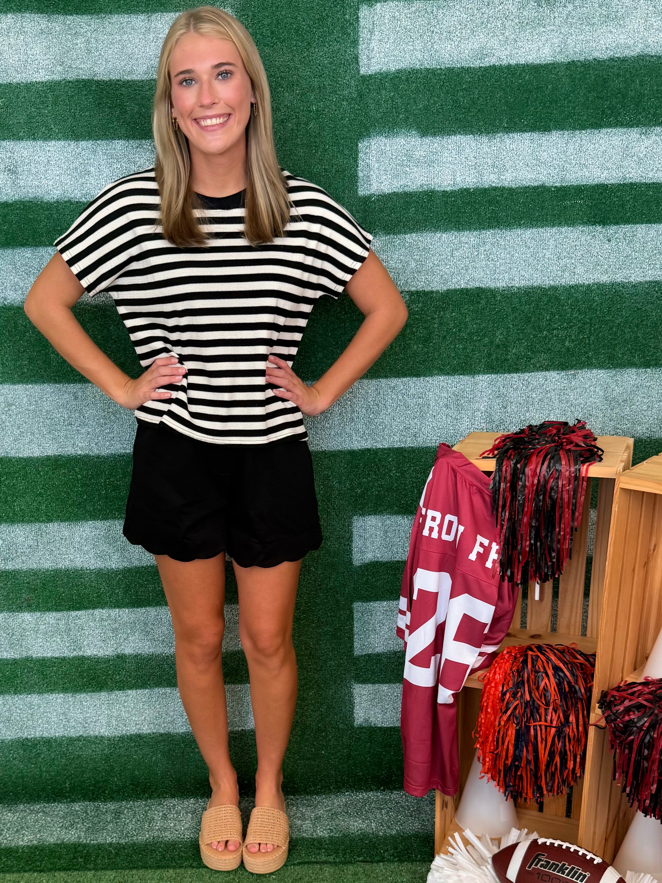 Bleacher Babe Black Striped Drop Sleeve Top-Shop-Womens-Boutique-Clothing