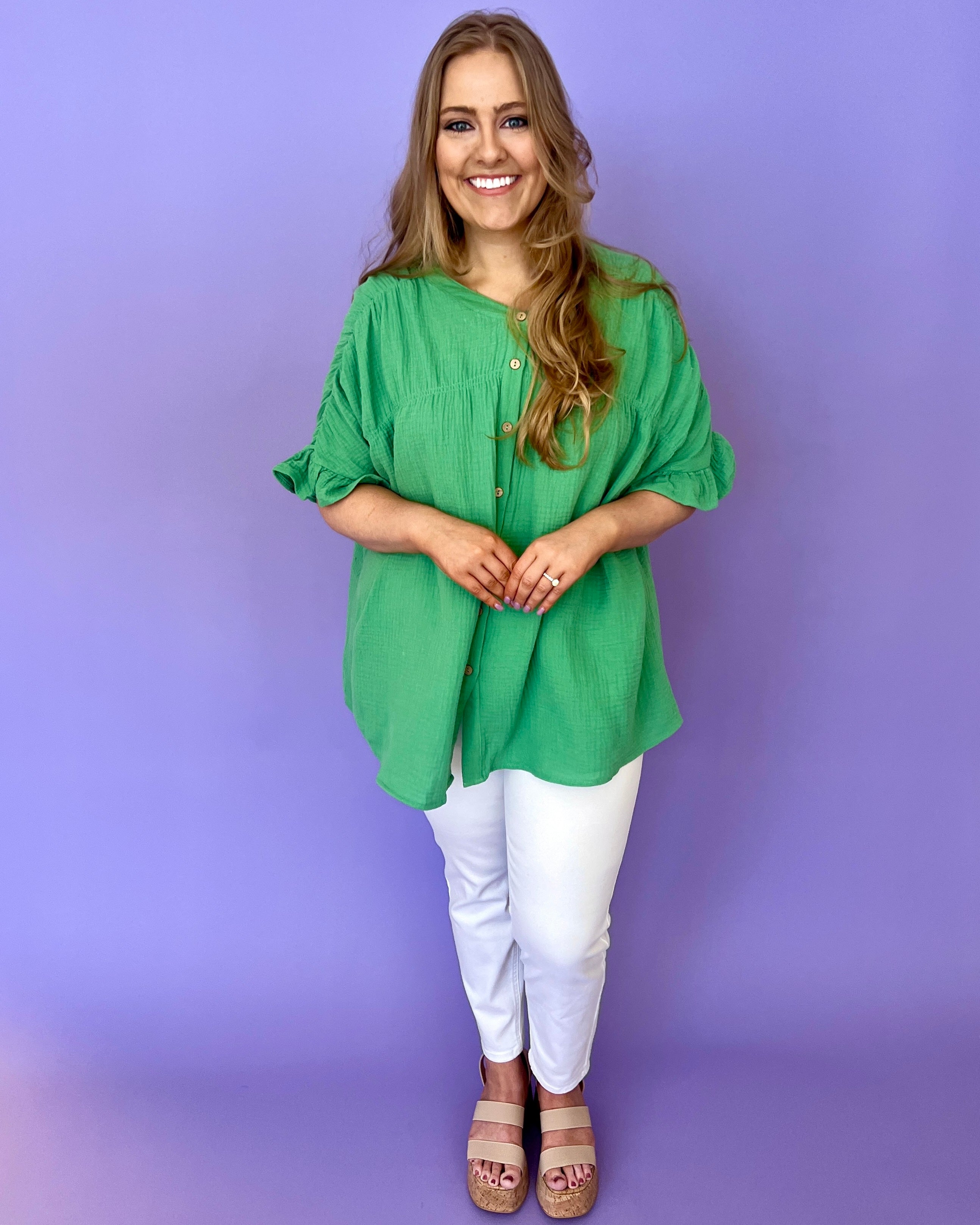 Always Be Apple Green Plus Button Down Top-Shop-Womens-Boutique-Clothing