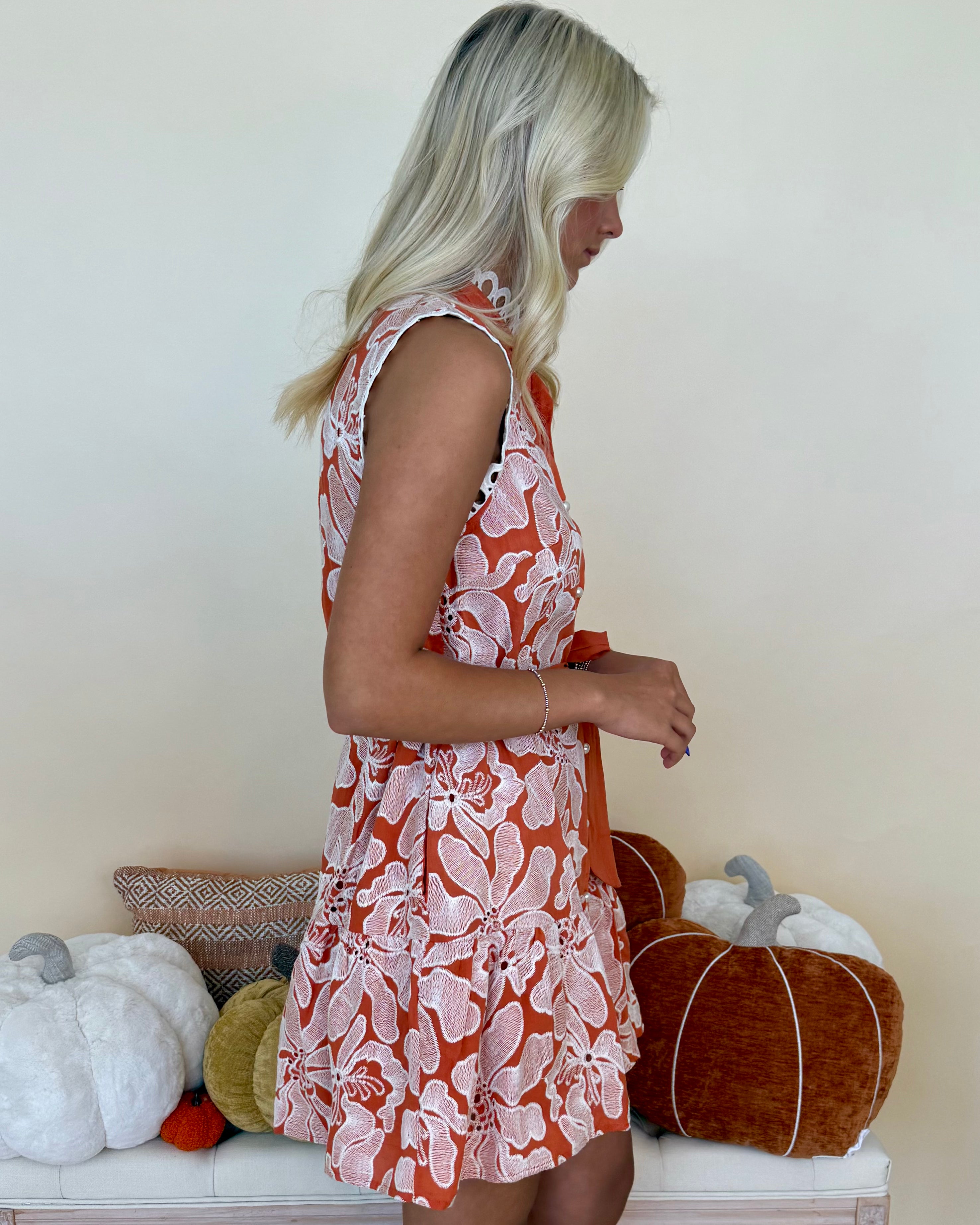 Who Is She Rust Floral Embroidered Dress-Shop-Womens-Boutique-Clothing