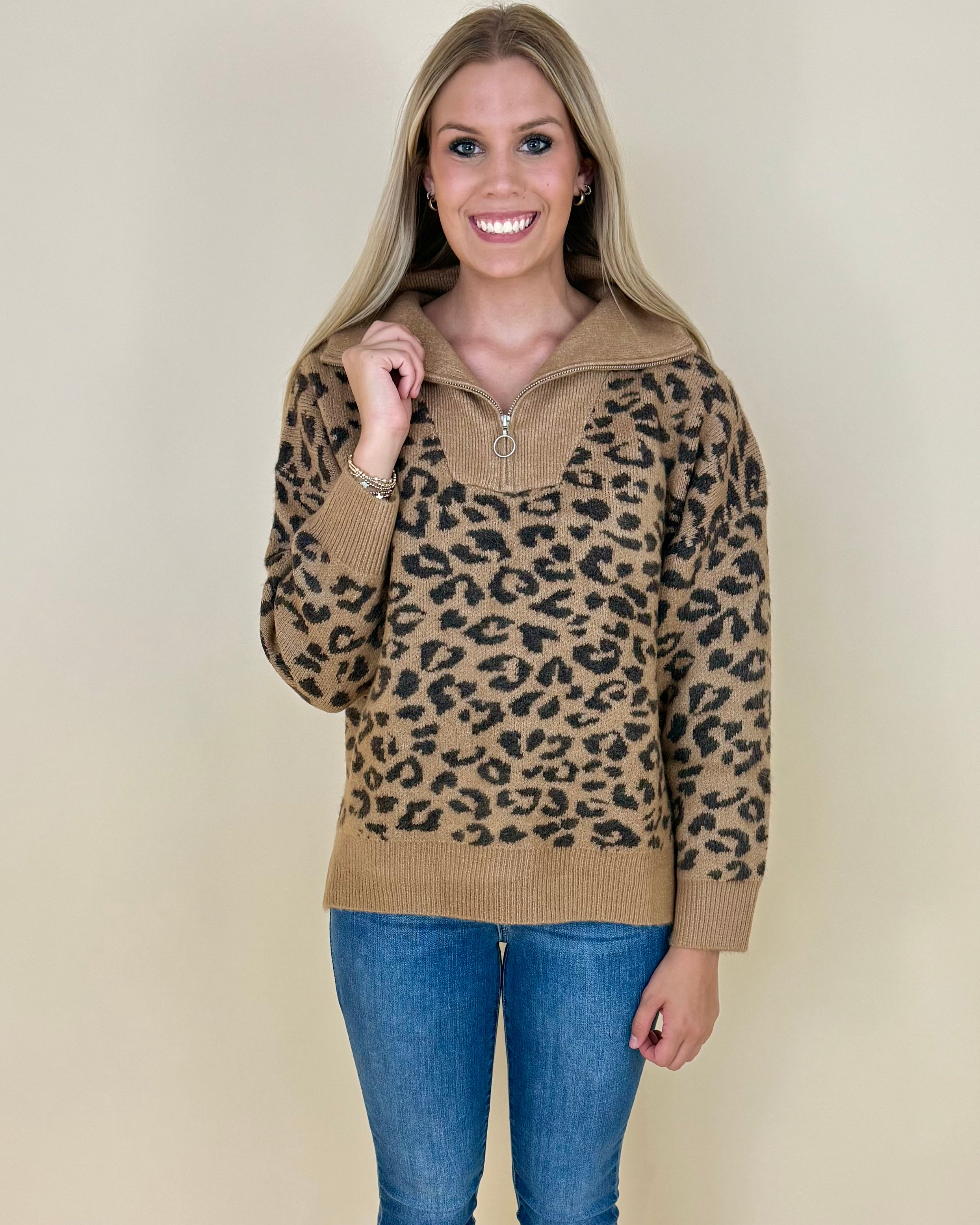 No Rush Camel Leopard Sweater-Shop-Womens-Boutique-Clothing