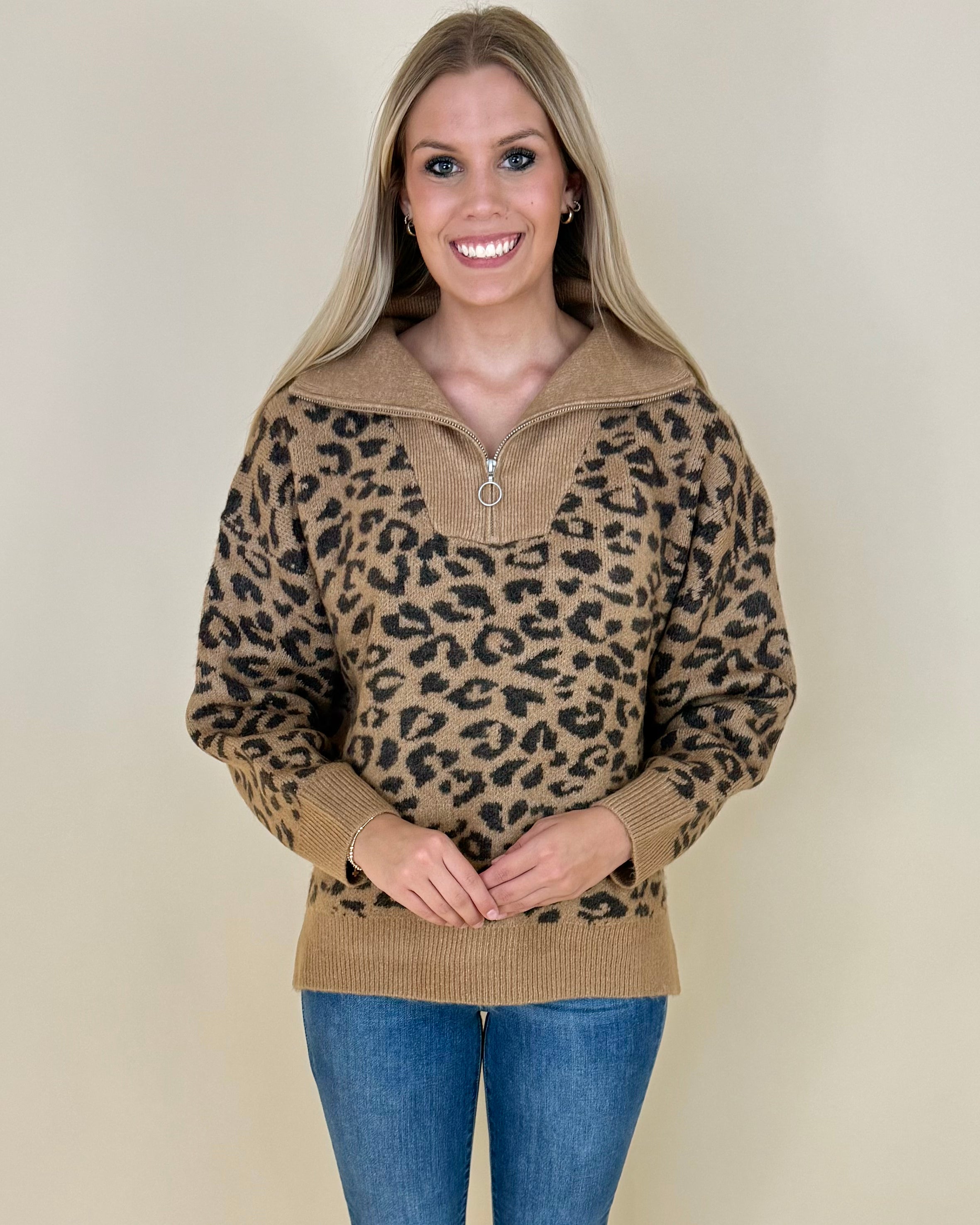 No Rush Camel Leopard Sweater-Shop-Womens-Boutique-Clothing