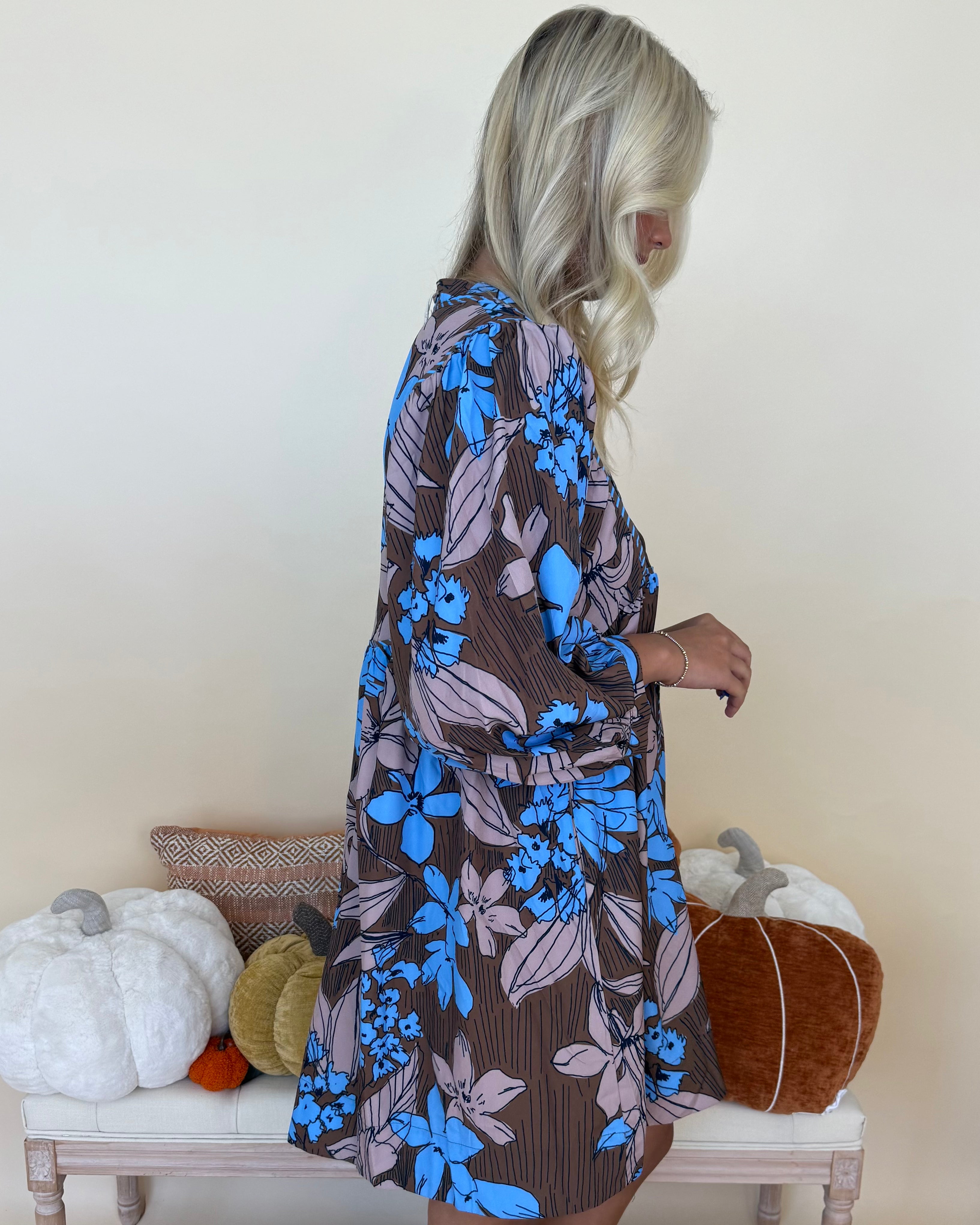First Chill Brown Flower Print Dress-Shop-Womens-Boutique-Clothing