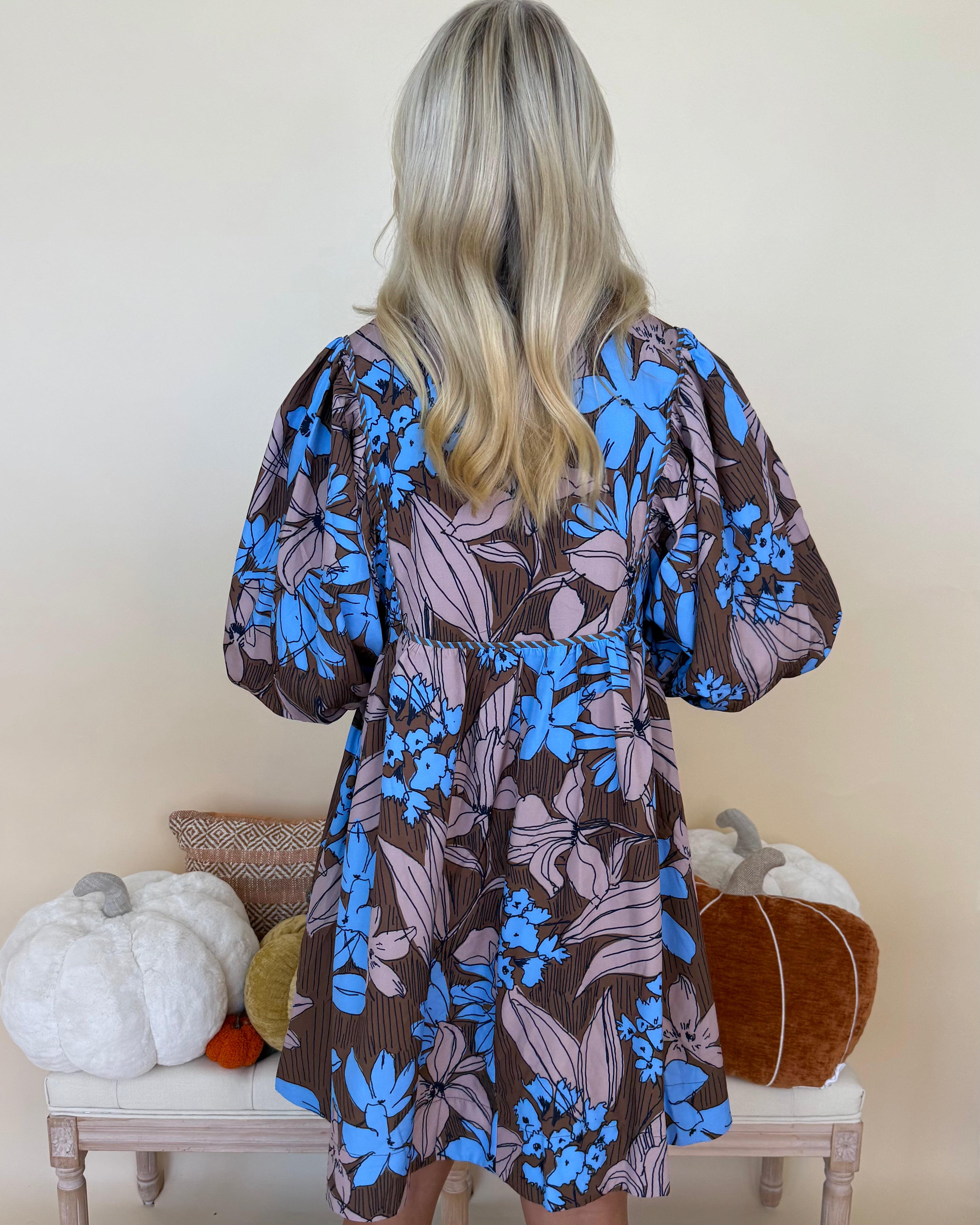 First Chill Brown Flower Print Dress-Shop-Womens-Boutique-Clothing