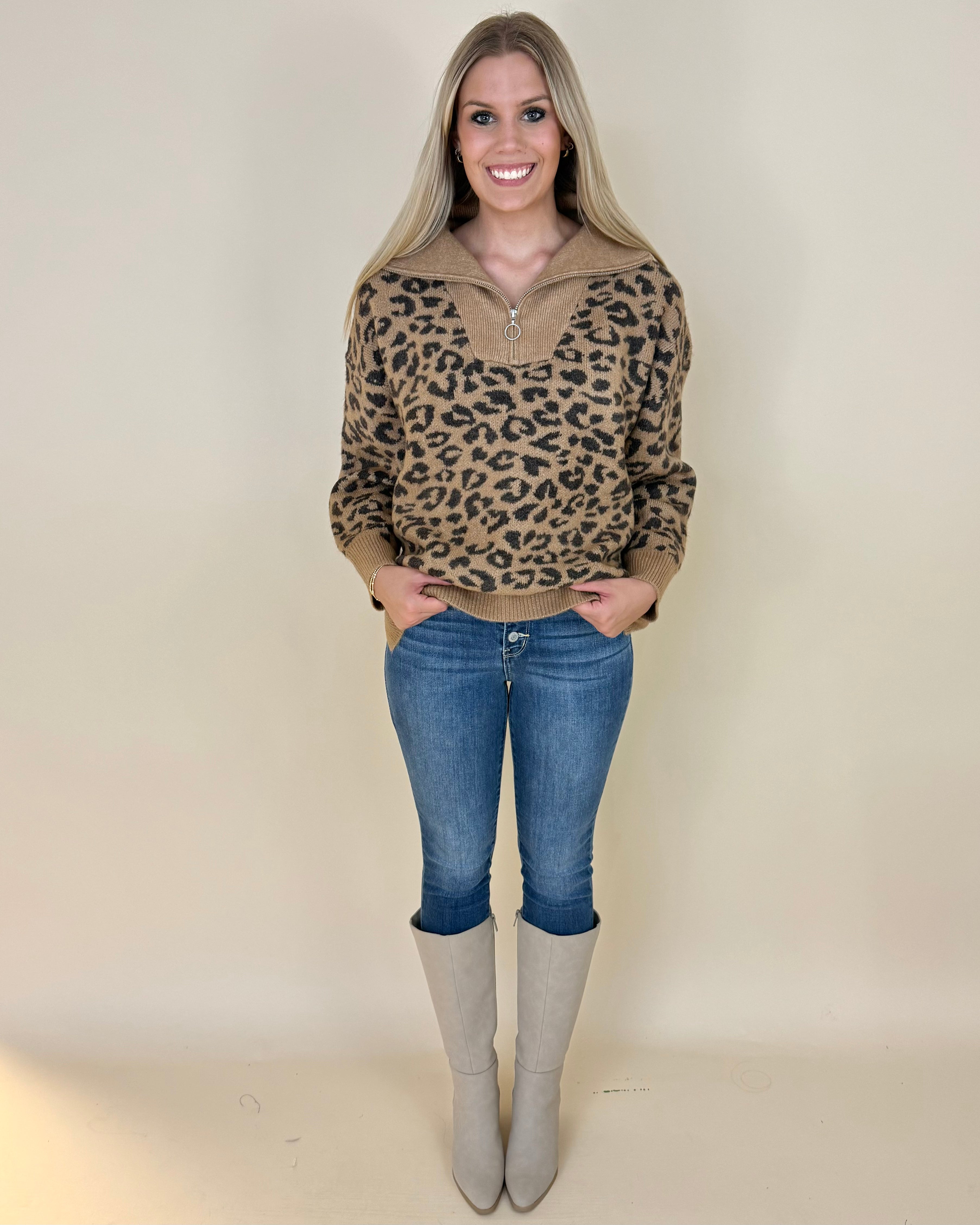 No Rush Camel Leopard Sweater-Shop-Womens-Boutique-Clothing