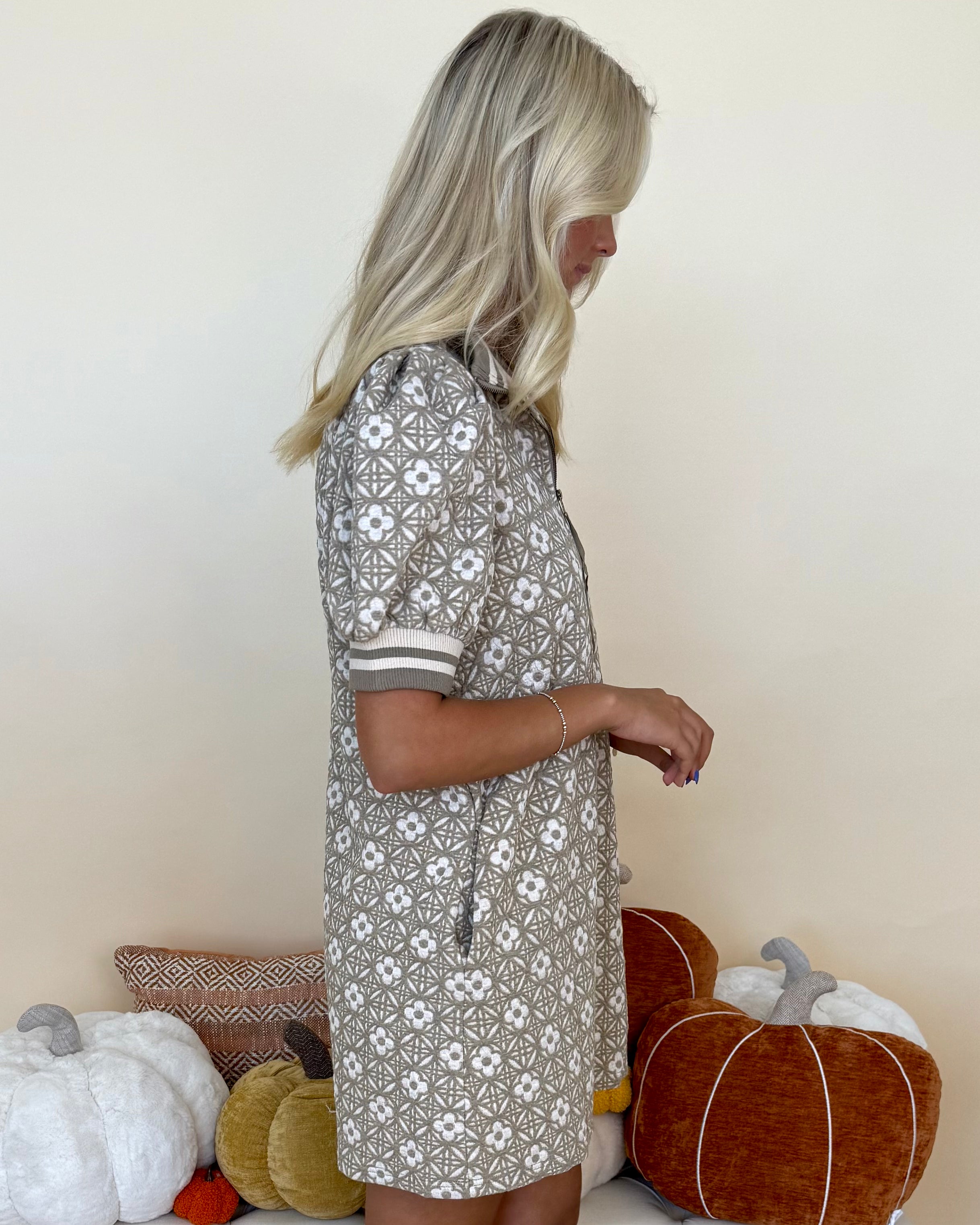 Casual Charm Mocha Floral Zip Dress-Shop-Womens-Boutique-Clothing