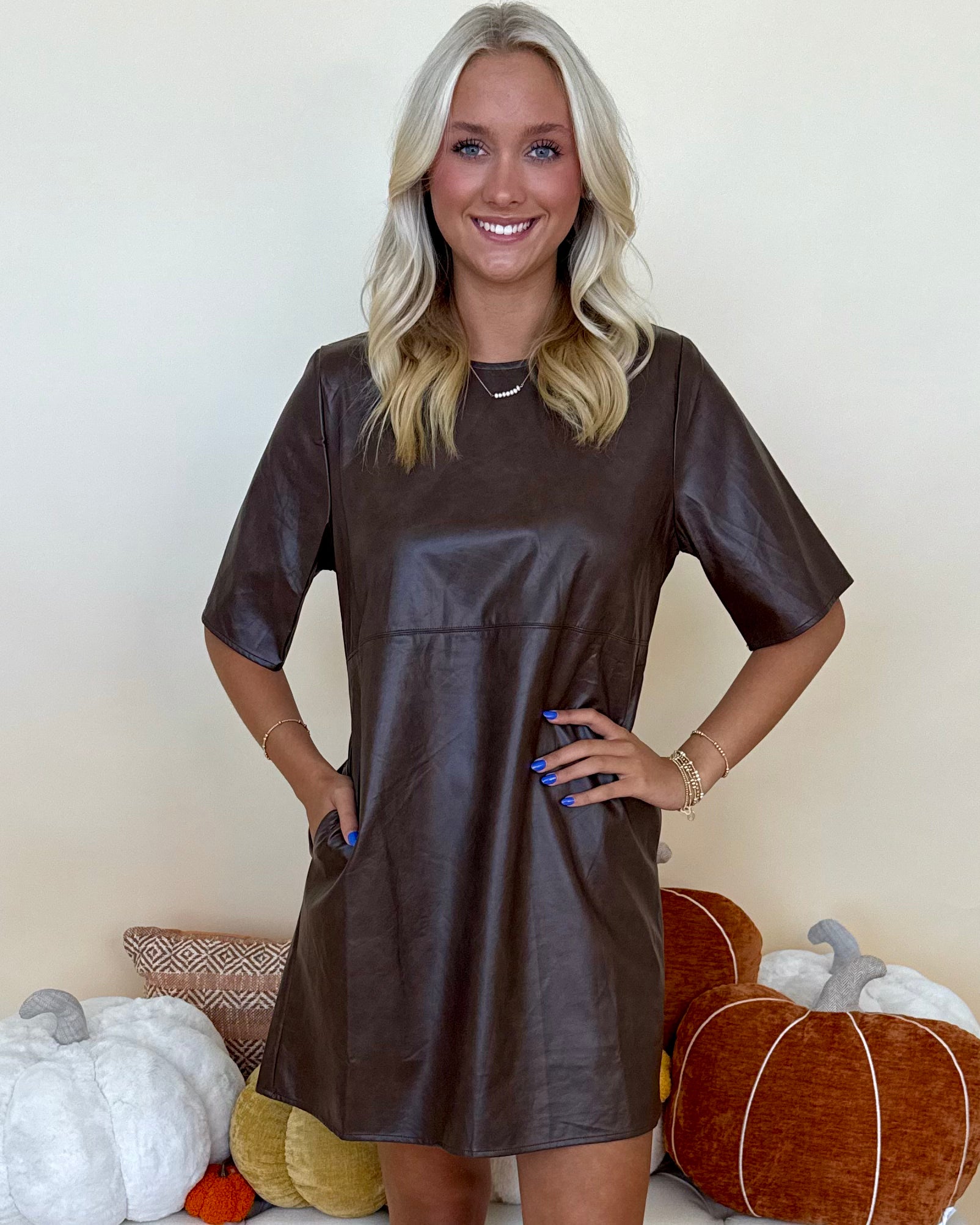 Everyone Knows Brown Faux Leather Dress-Shop-Womens-Boutique-Clothing