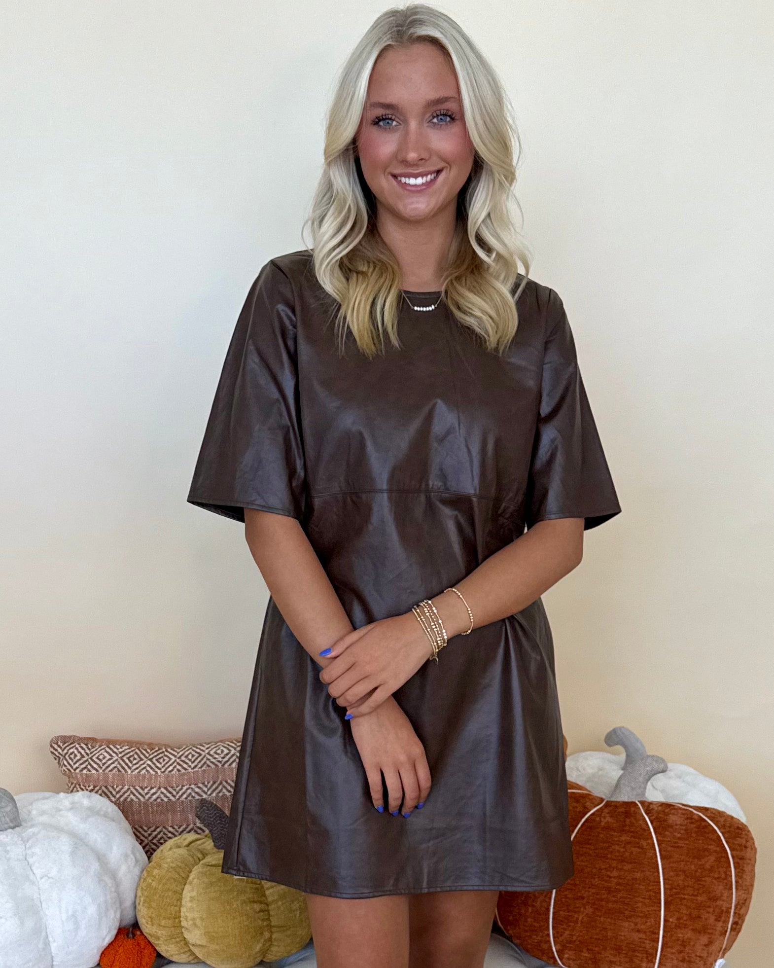 Everyone Knows Brown Faux Leather Dress-Shop-Womens-Boutique-Clothing