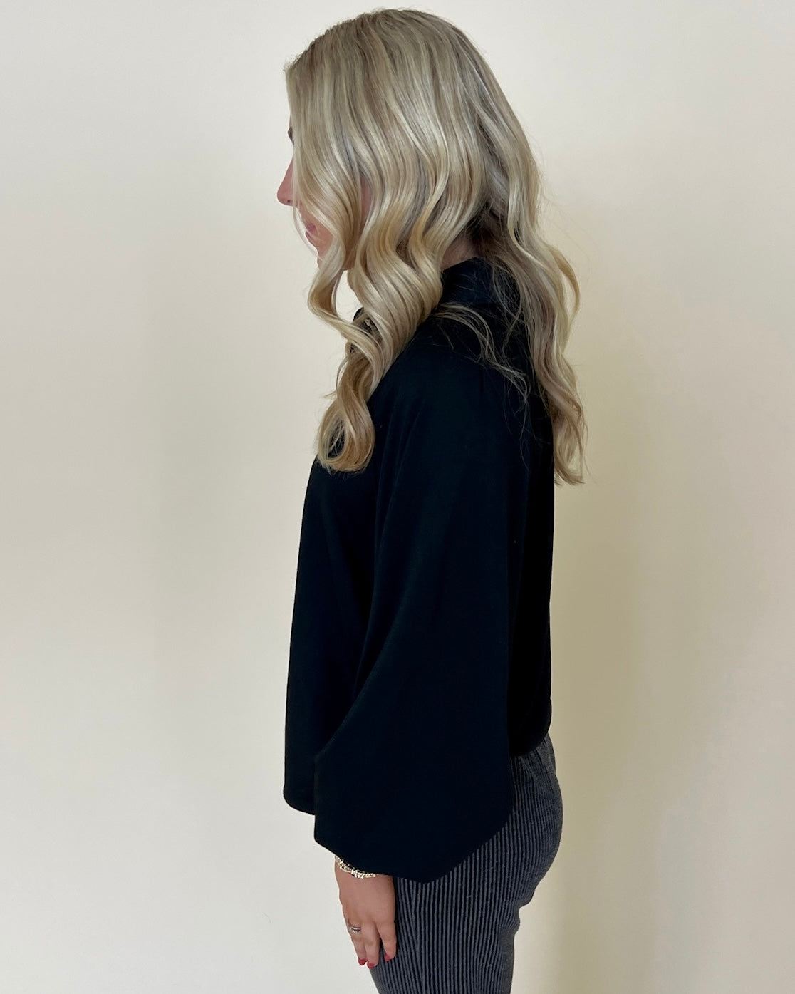 Keep Track Black Collared Sweatshirt-Shop-Womens-Boutique-Clothing