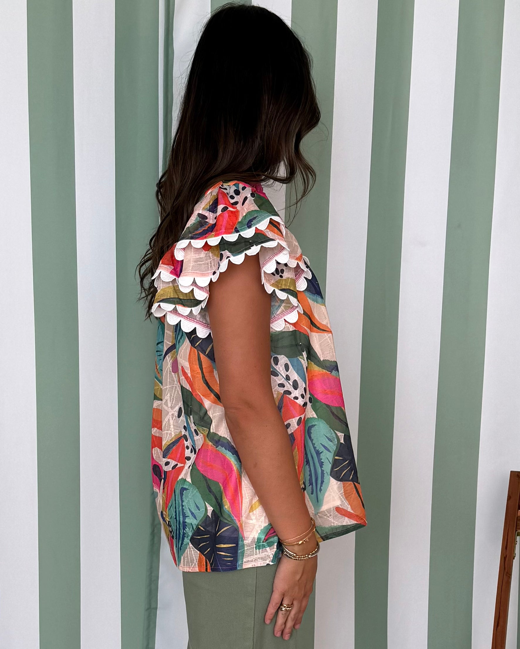 Oasis Breeze Fuchsia Tropical Ruffle Top-Shop-Womens-Boutique-Clothing