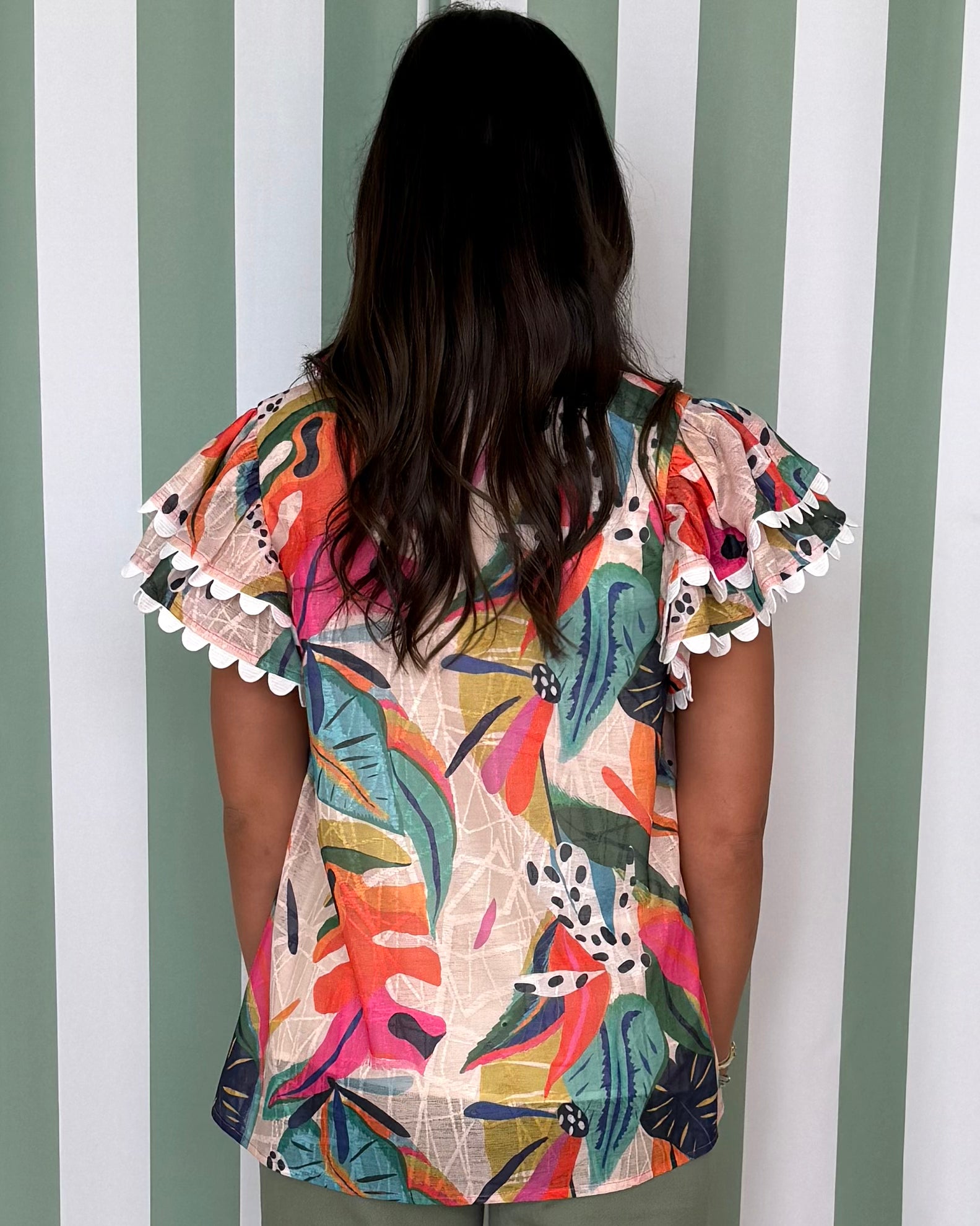 Oasis Breeze Fuchsia Tropical Ruffle Top-Shop-Womens-Boutique-Clothing