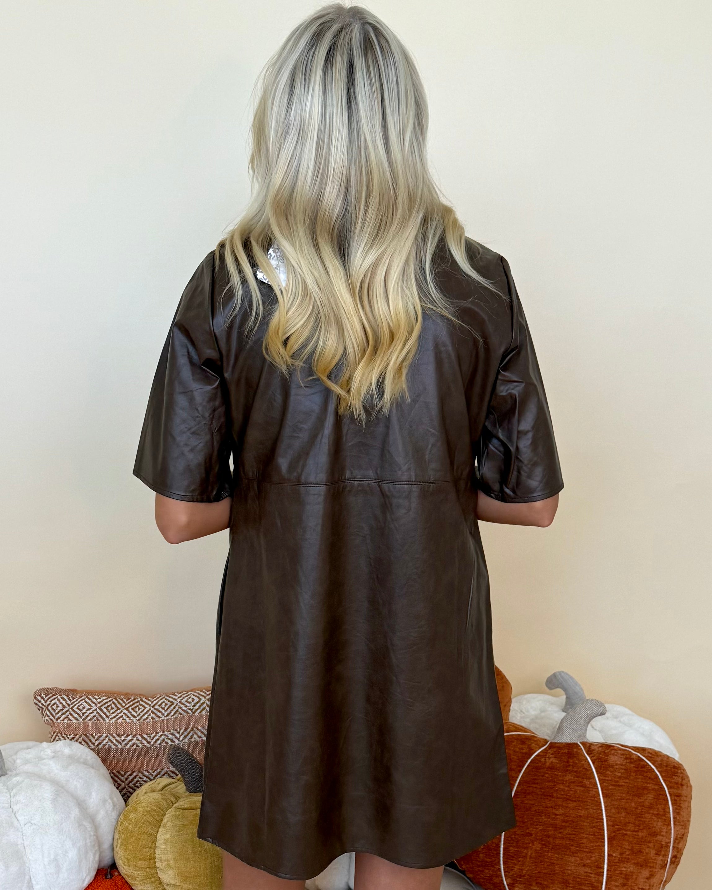 Everyone Knows Brown Faux Leather Dress-Shop-Womens-Boutique-Clothing