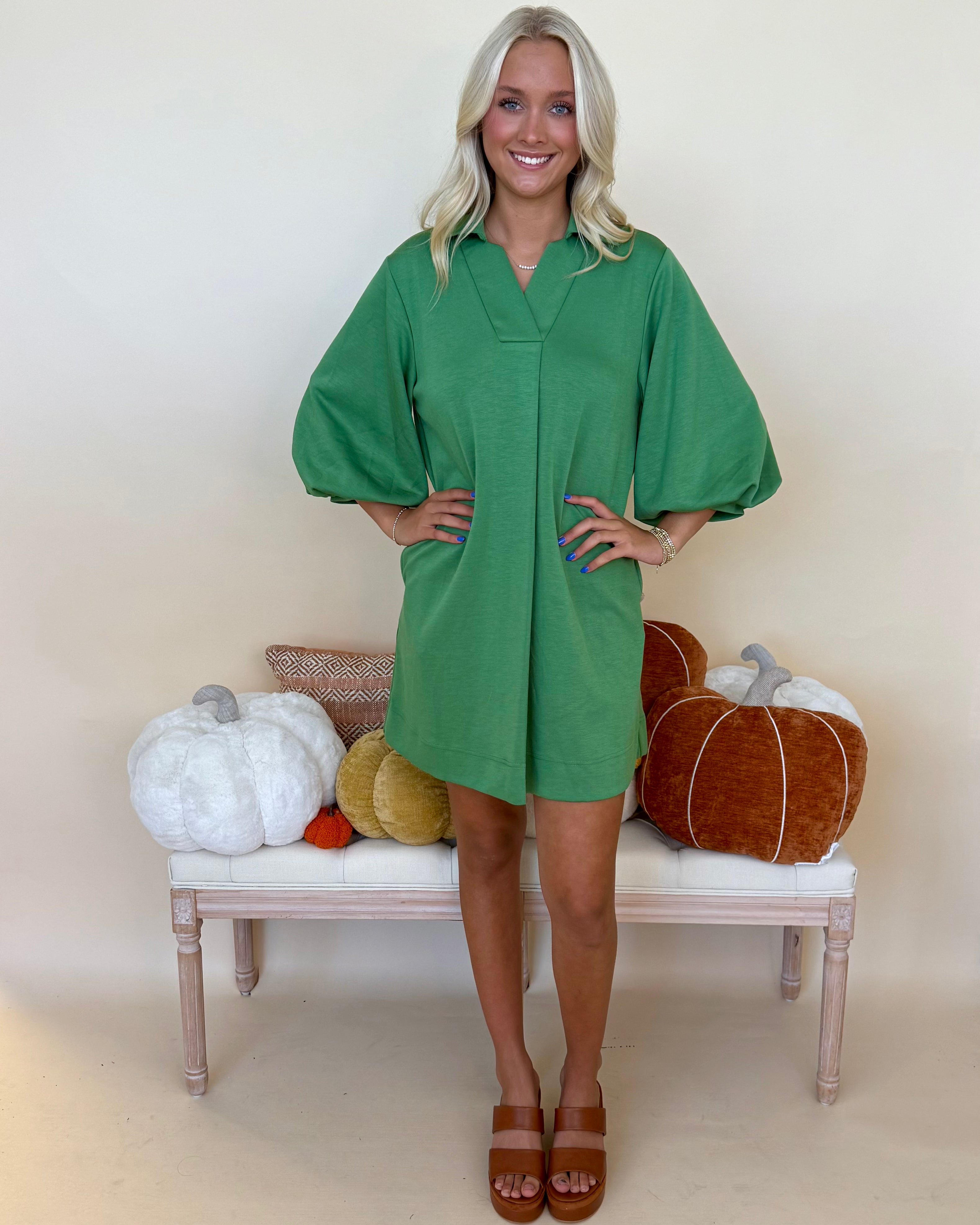 Charming View Green Front Pleated Dress-Shop-Womens-Boutique-Clothing