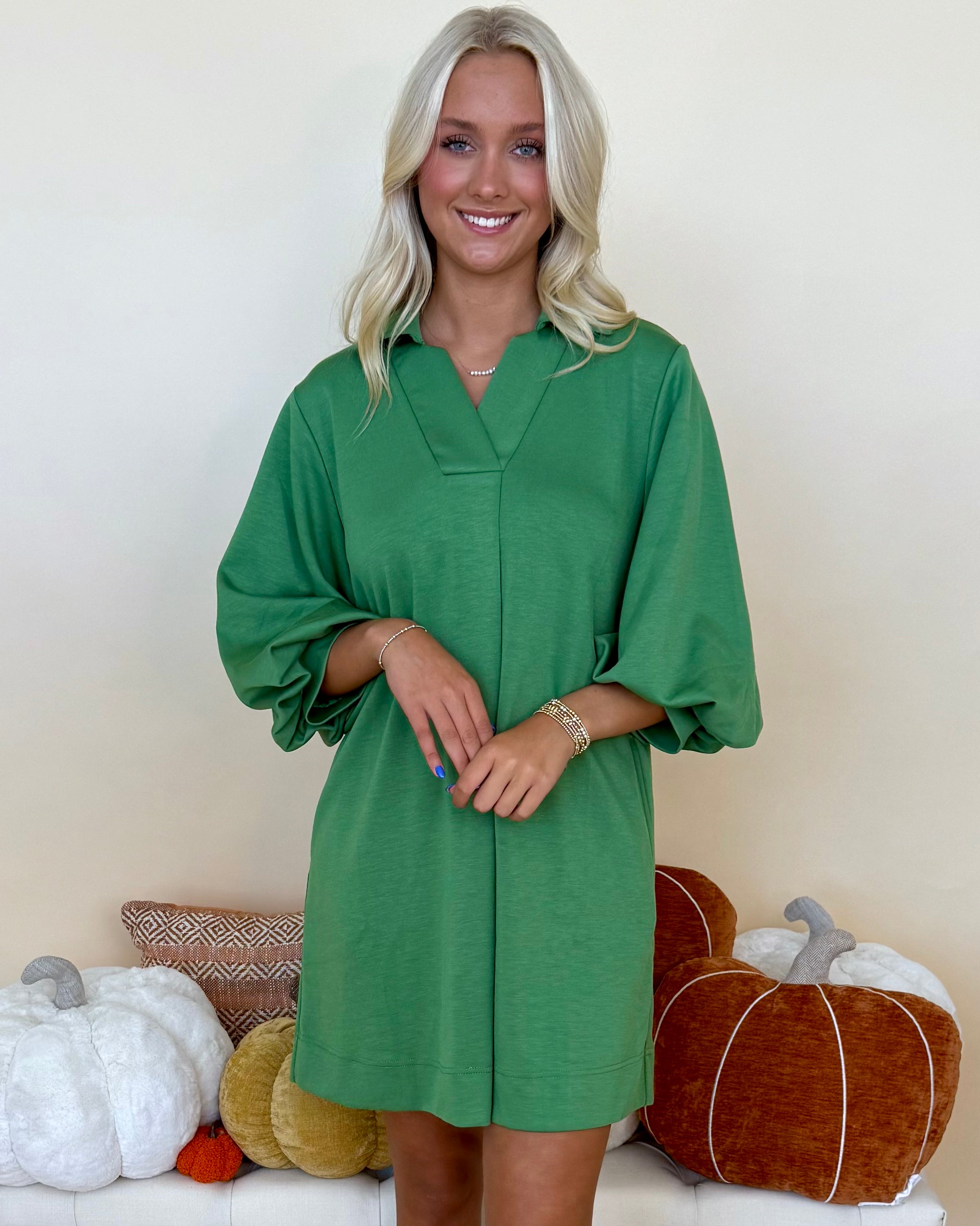 Charming View Green Front Pleated Dress-Shop-Womens-Boutique-Clothing