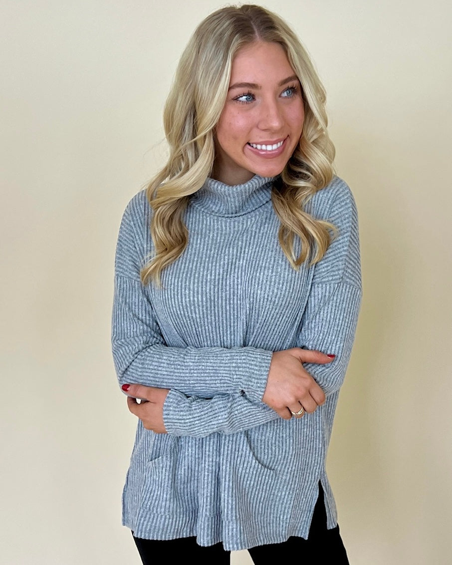 Pull You In Grey Ribbed Cowl Top-Shop-Womens-Boutique-Clothing