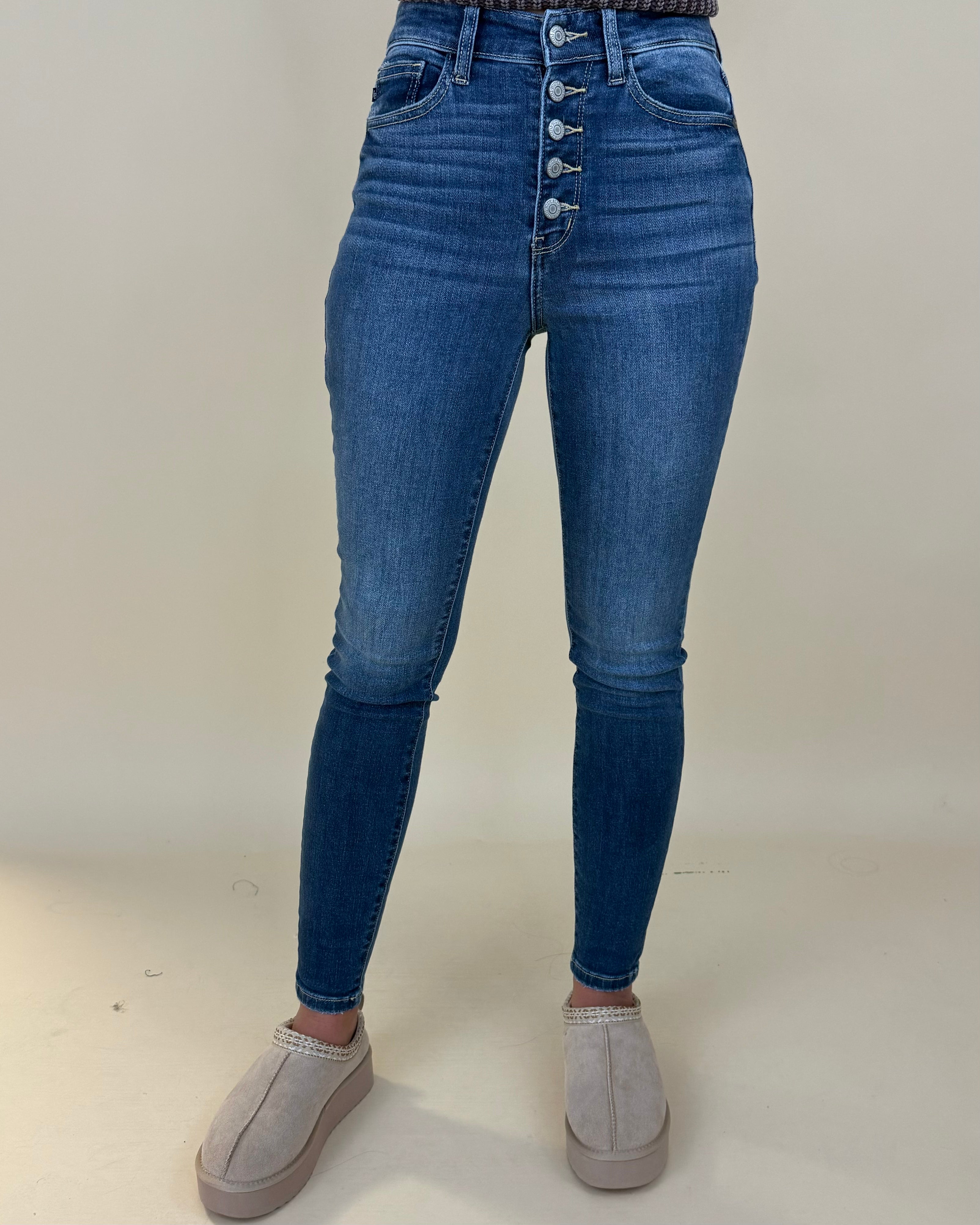 Walk By Medium Denim Button Skinny Jean-Shop-Womens-Boutique-Clothing