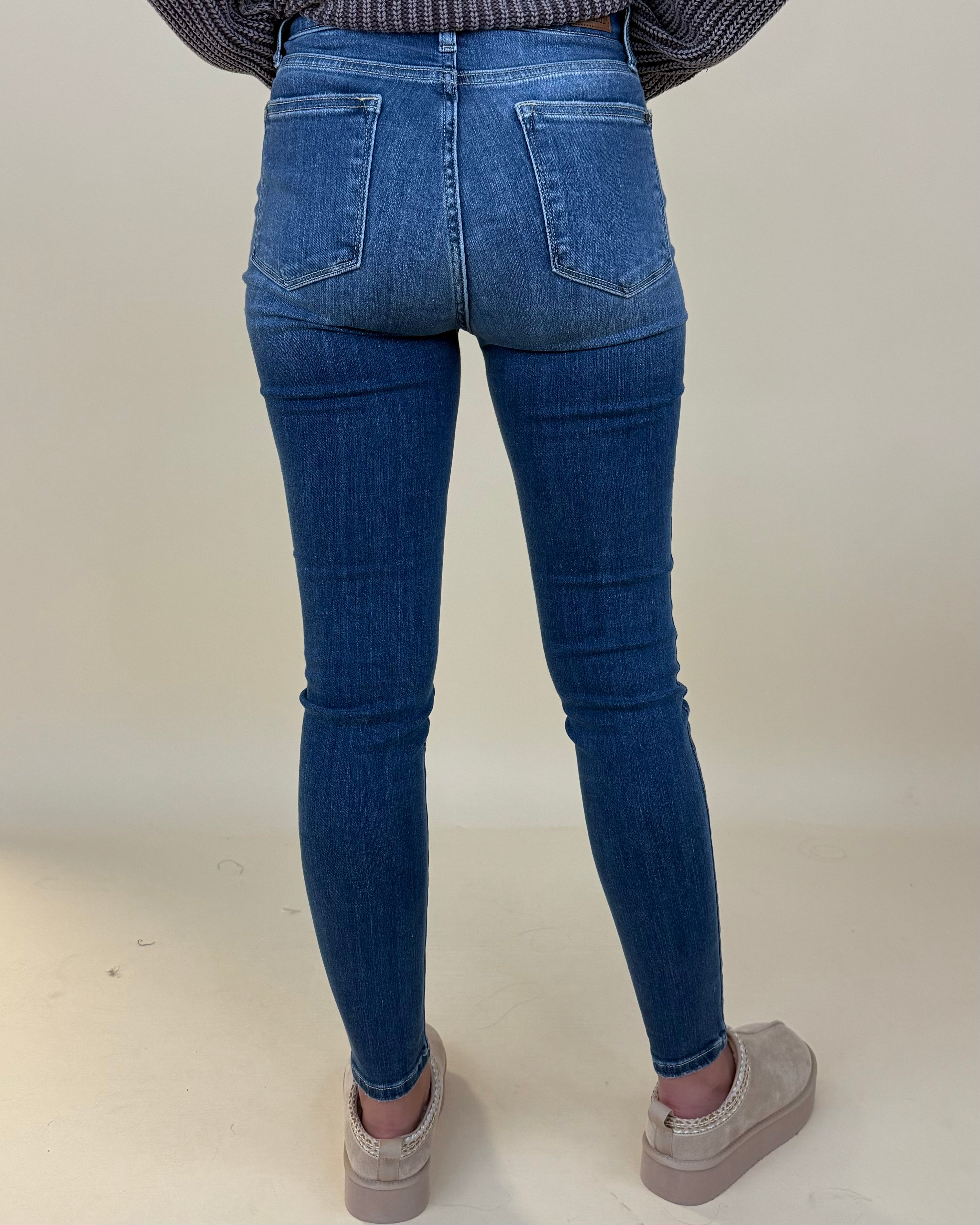 Walk By Medium Denim Button Skinny Jean-Shop-Womens-Boutique-Clothing