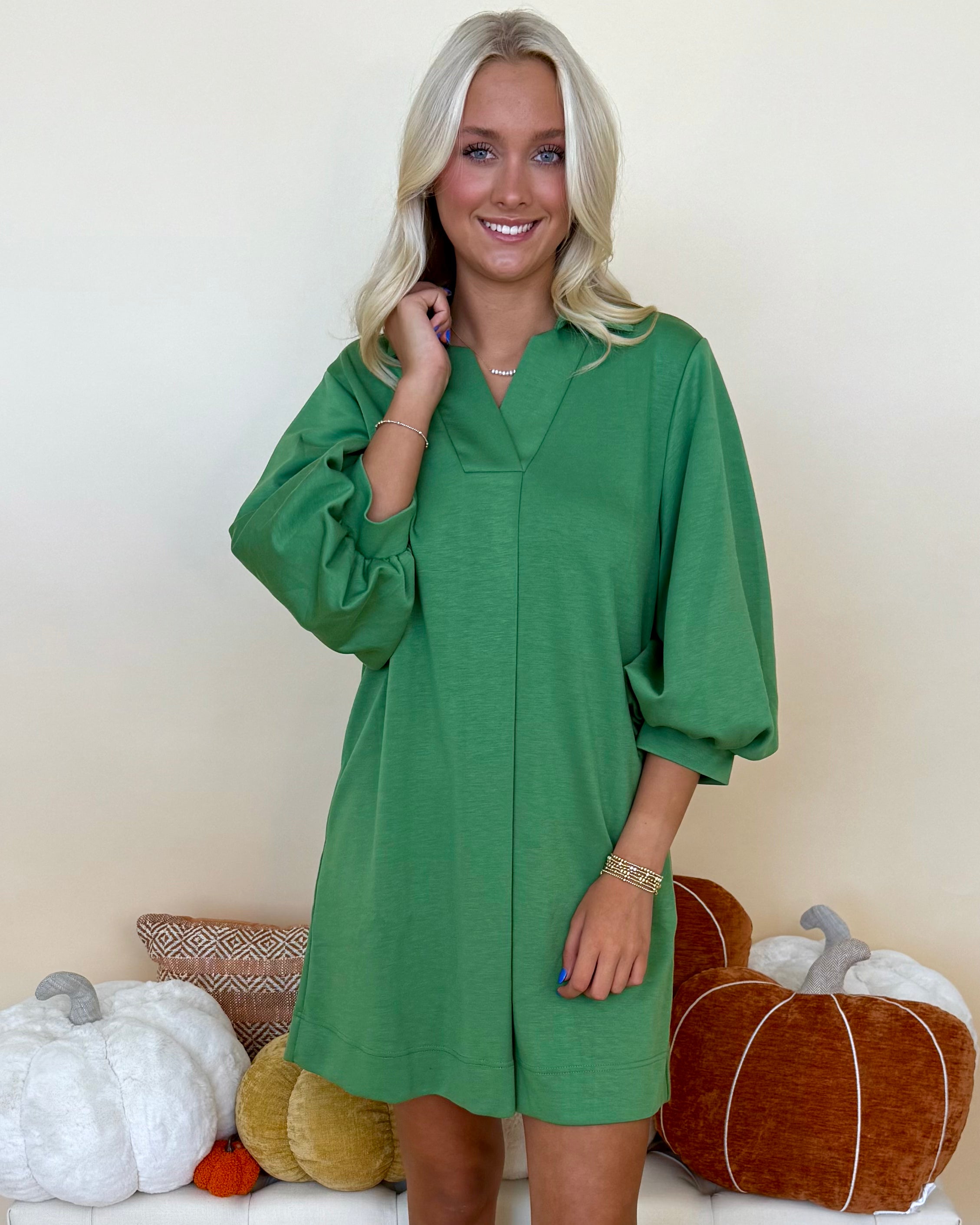 Charming View Green Front Pleated Dress-Shop-Womens-Boutique-Clothing