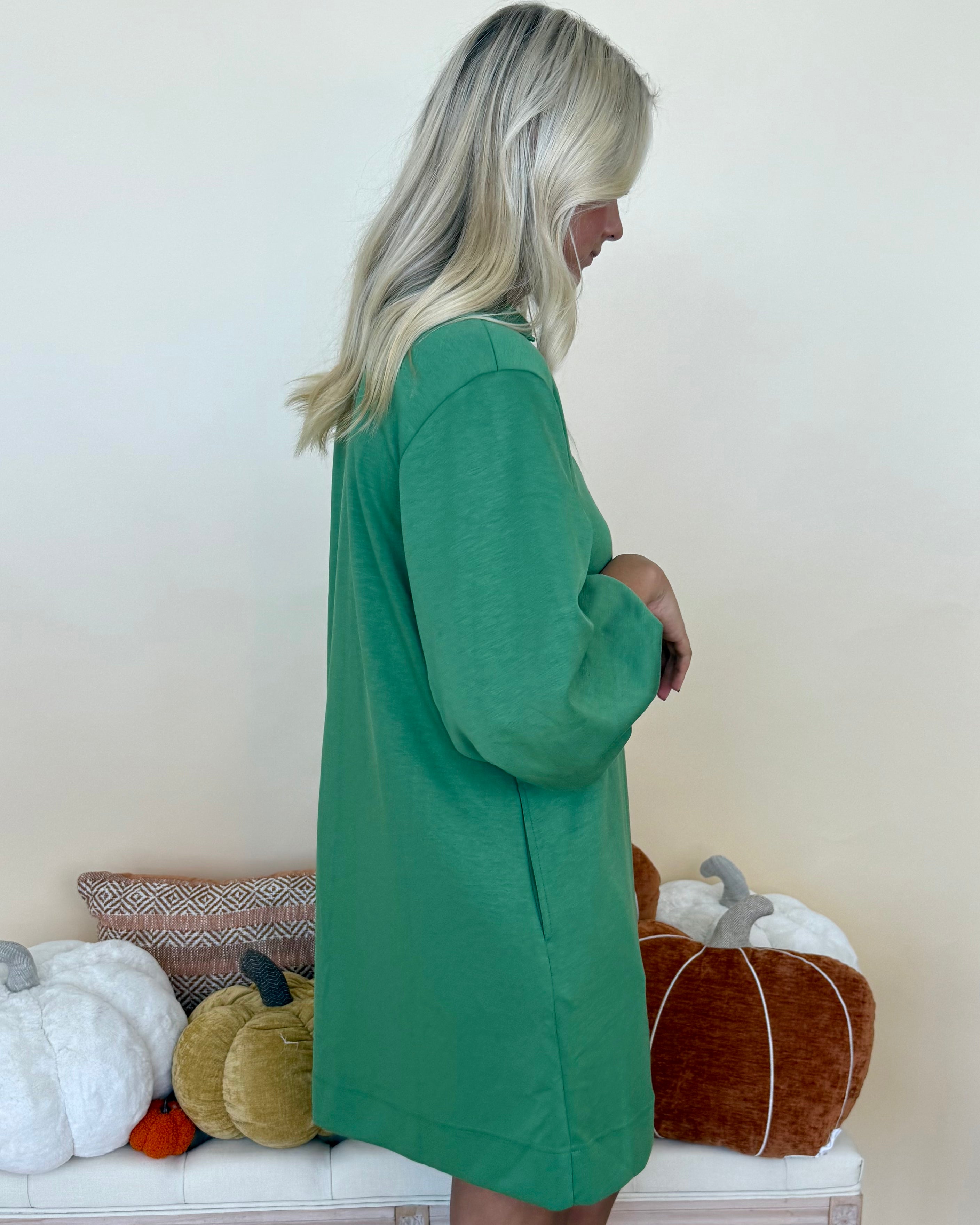 Charming View Green Front Pleated Dress-Shop-Womens-Boutique-Clothing