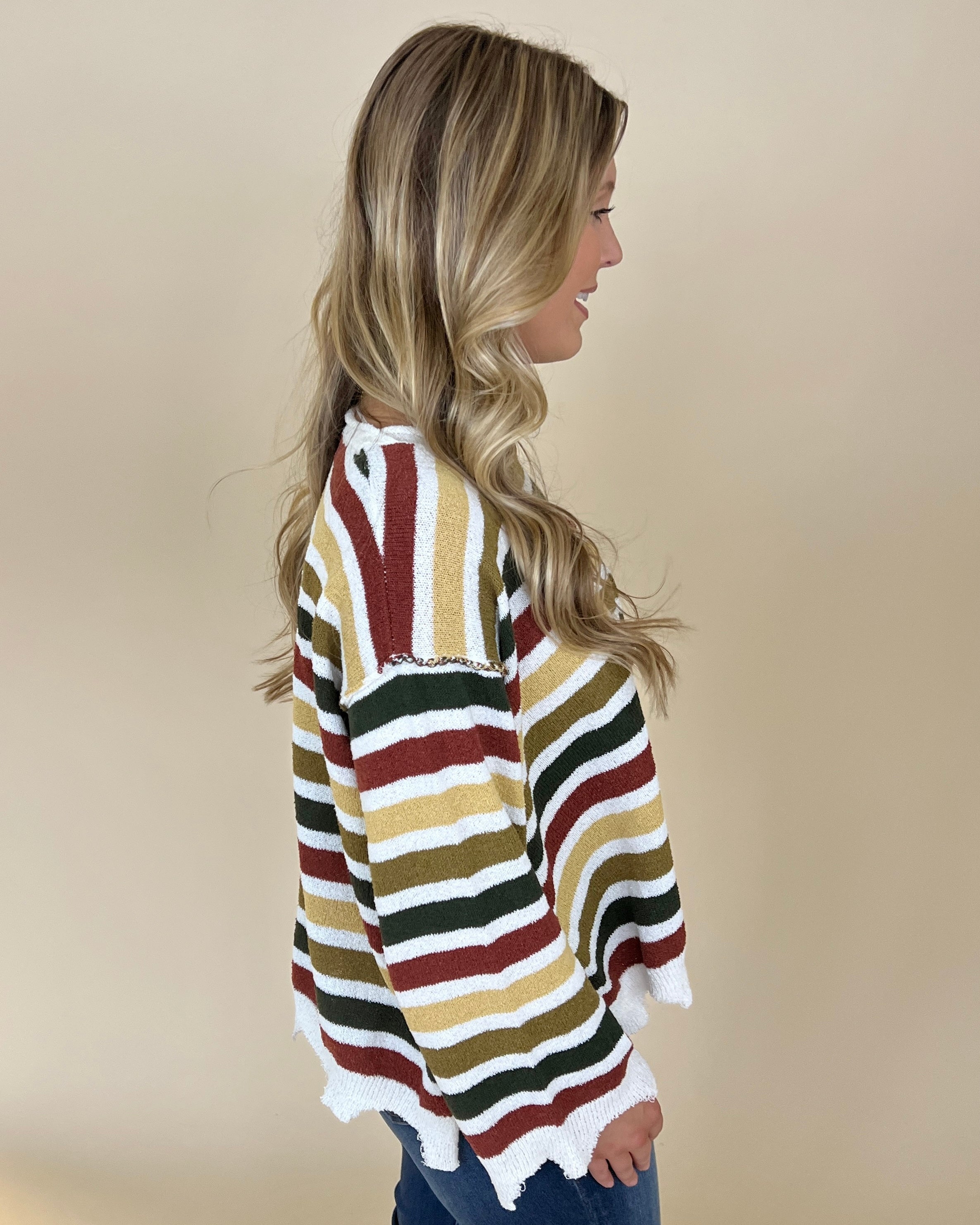 All You Need Olive/Brown Multi Thick Stripe Sweater-Shop-Womens-Boutique-Clothing