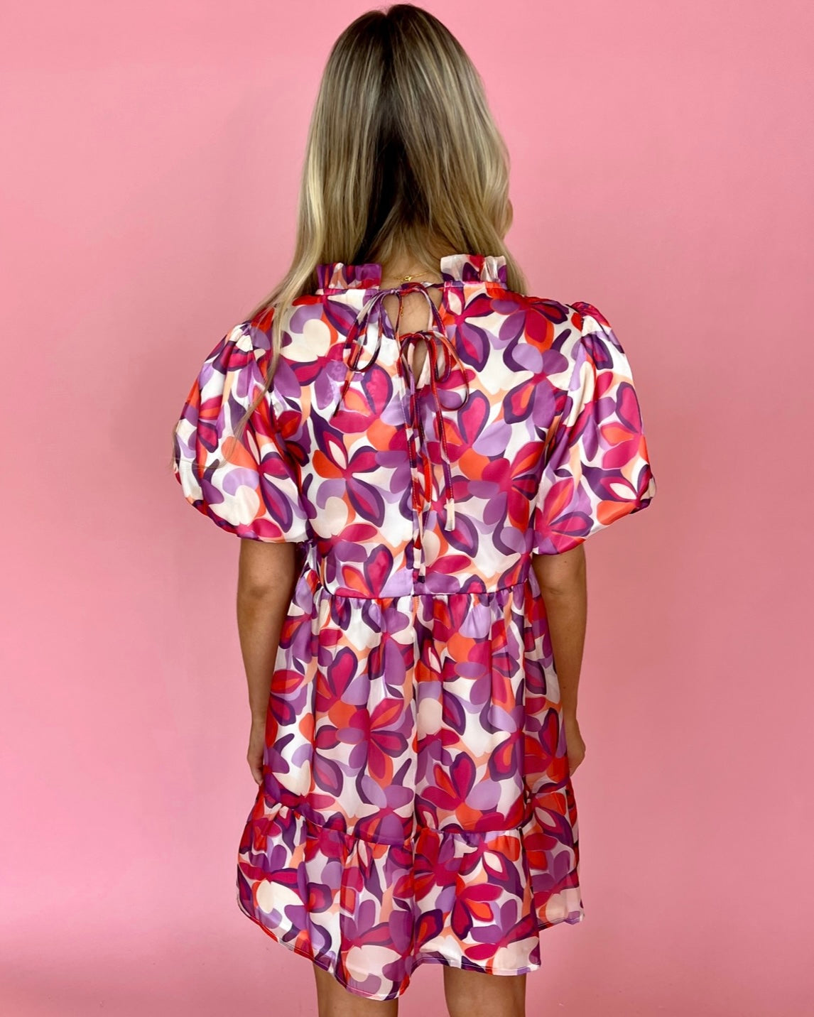 Beautiful Soul Red Purple Puff Sleeve Printed Dress-Shop-Womens-Boutique-Clothing