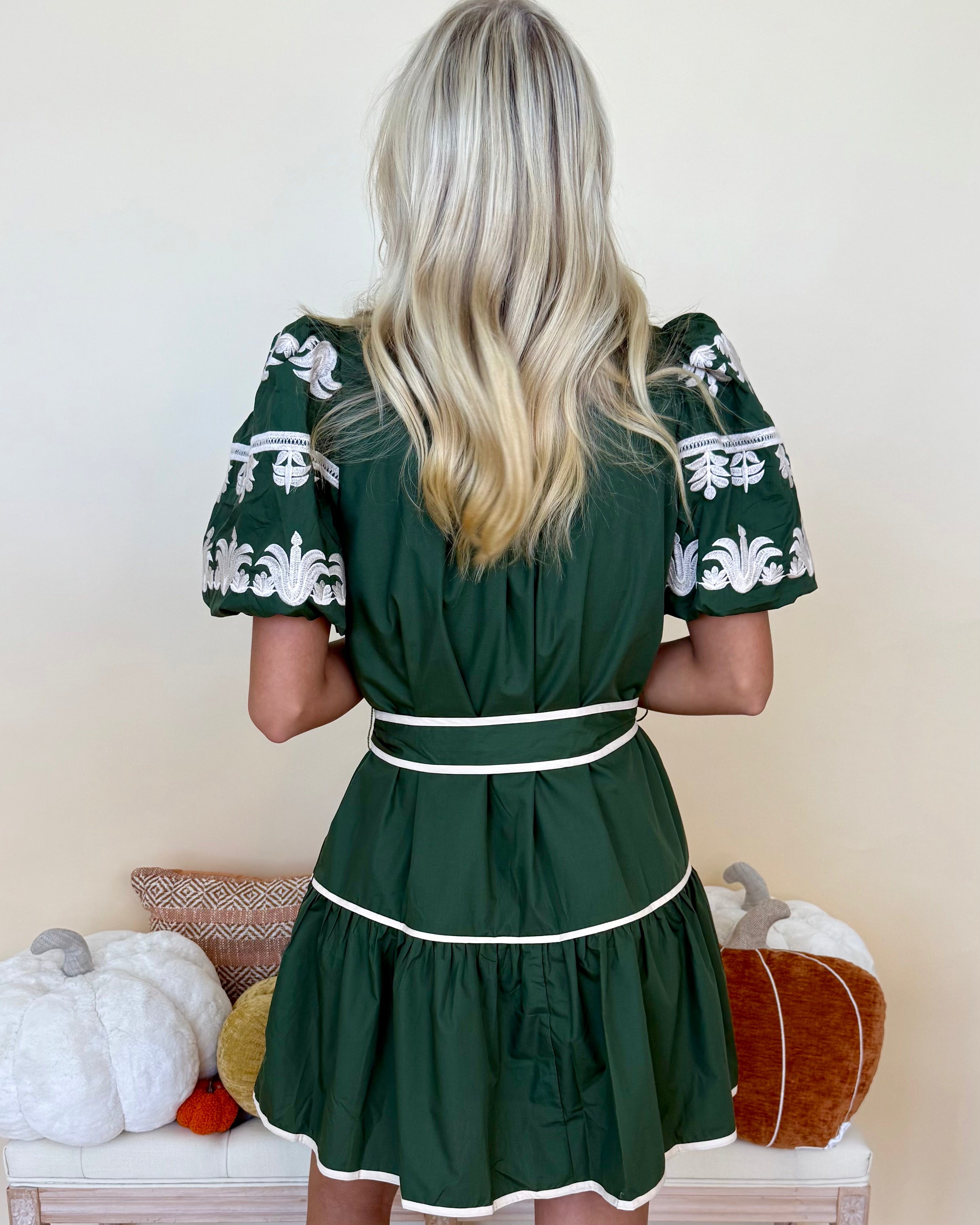 City Sleek Dark Green Embroidered Dress-Shop-Womens-Boutique-Clothing