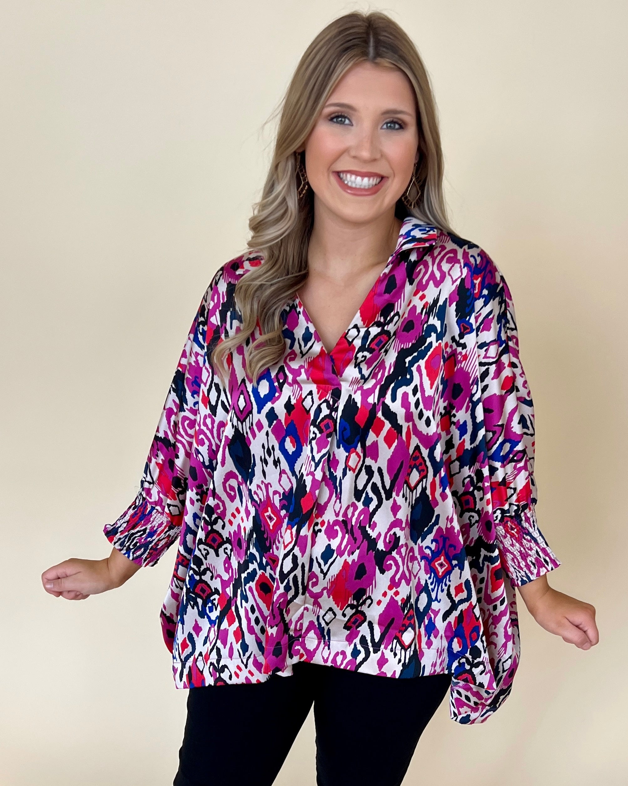 Stay Awhile Magenta Mix Abstract Top-Shop-Womens-Boutique-Clothing