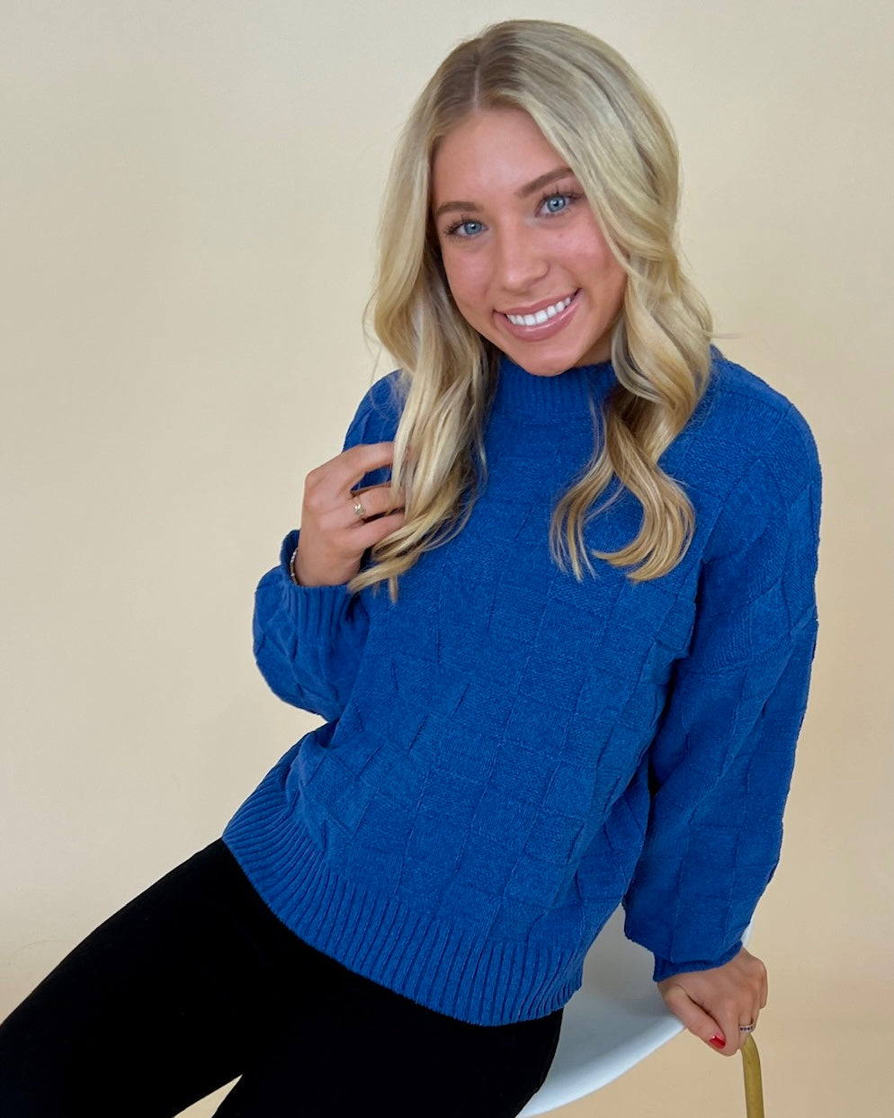 In A Hurry Blue Checkered Sweater-Shop-Womens-Boutique-Clothing