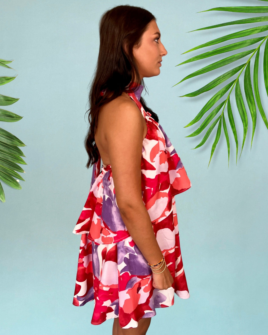 Maldives Darling Magenta Halter Neck Ruffle Printed Dress-Shop-Womens-Boutique-Clothing