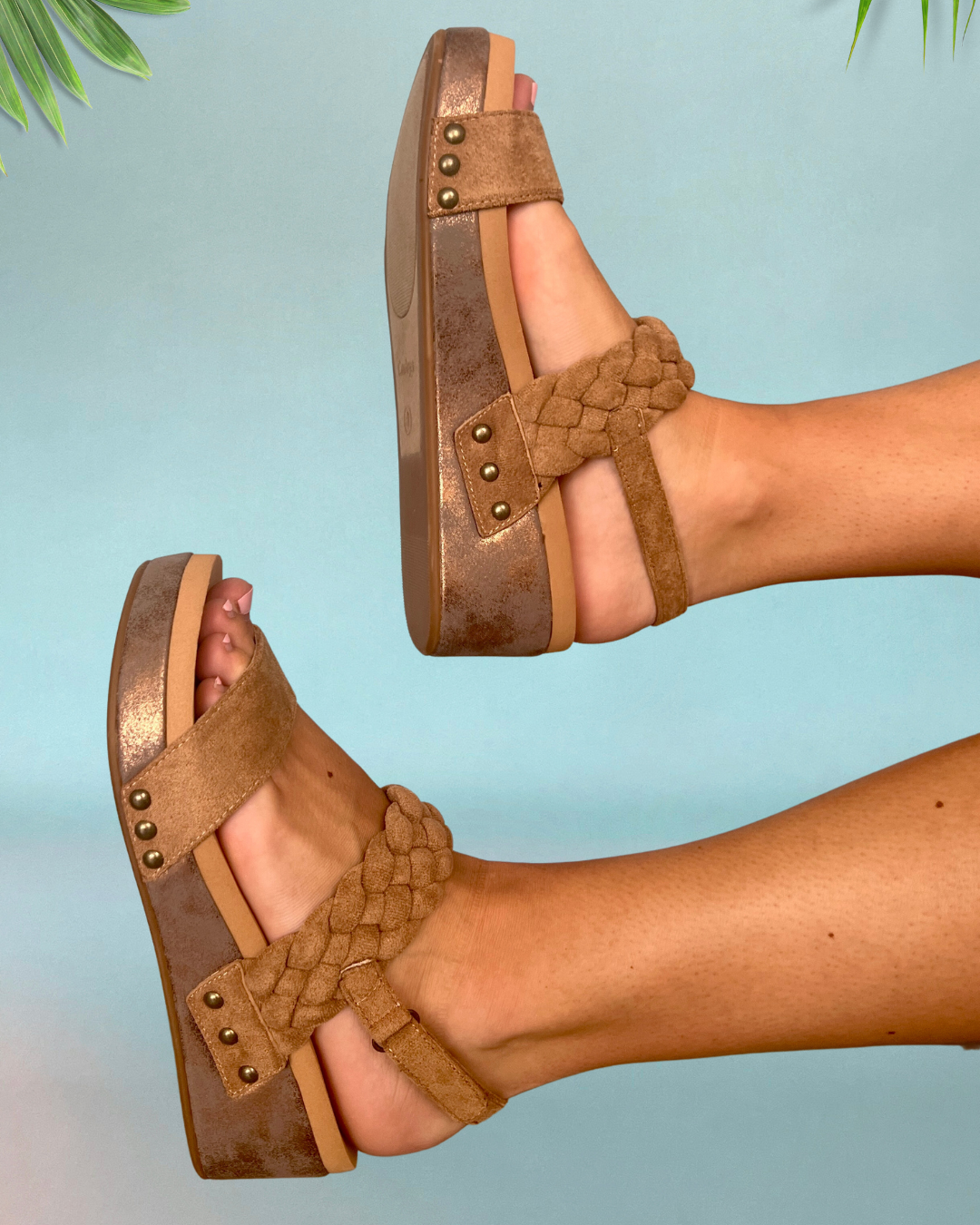 Olina Camel Suede Braided Wedges-Shop-Womens-Boutique-Clothing