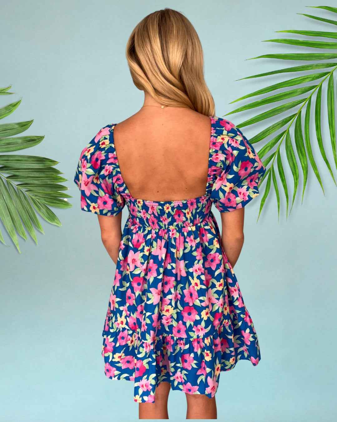 Loving Arms Blue Pink Floral Sweetheart Dress-Shop-Womens-Boutique-Clothing