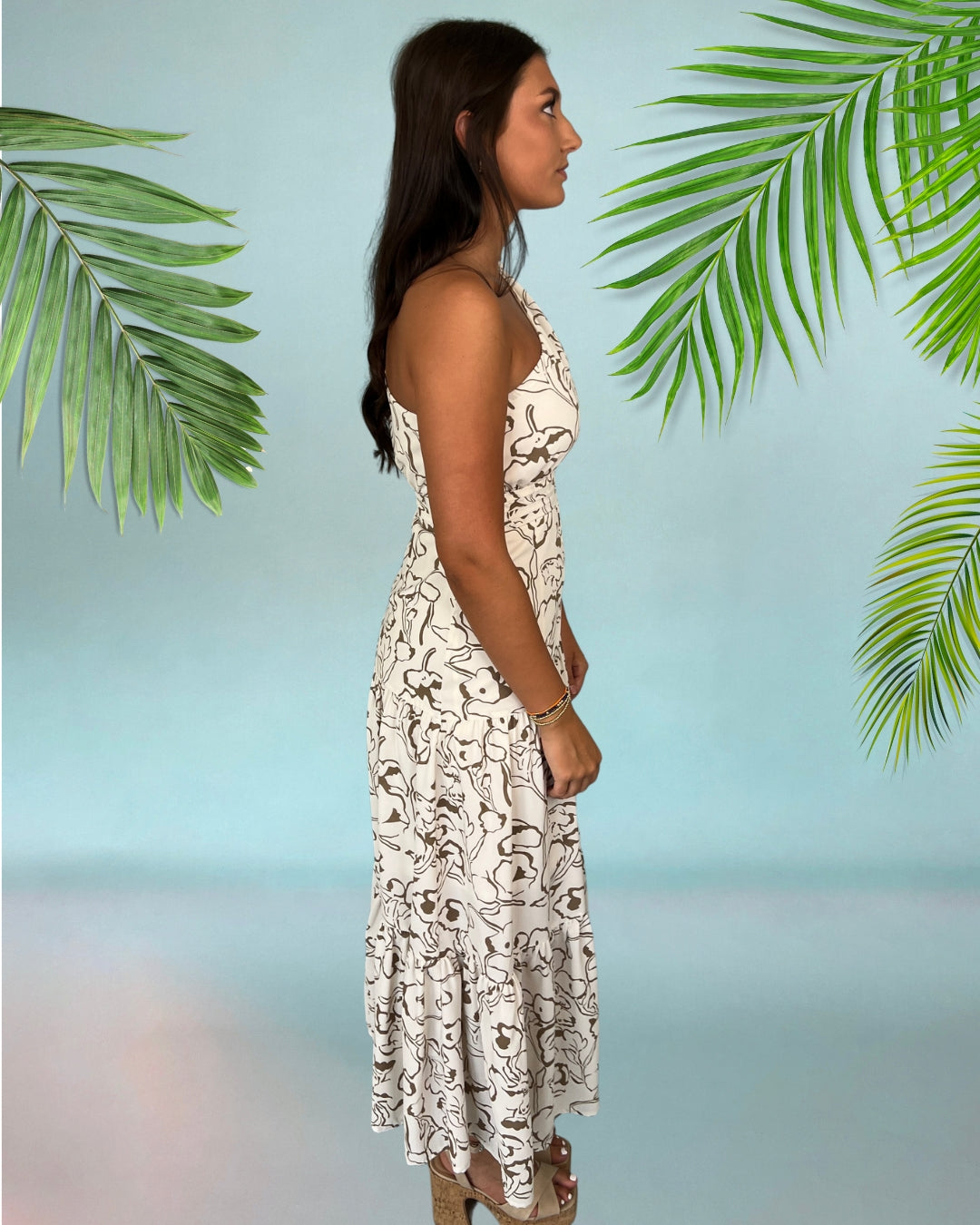 Be Free Cream Printed One Shoulder Tiered Maxi Dress-Shop-Womens-Boutique-Clothing