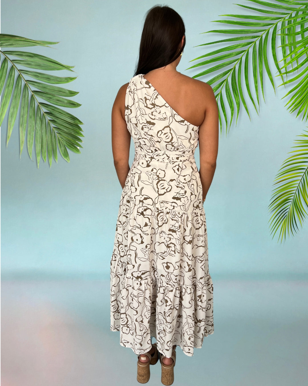 Be Free Cream Printed One Shoulder Tiered Maxi Dress-Shop-Womens-Boutique-Clothing