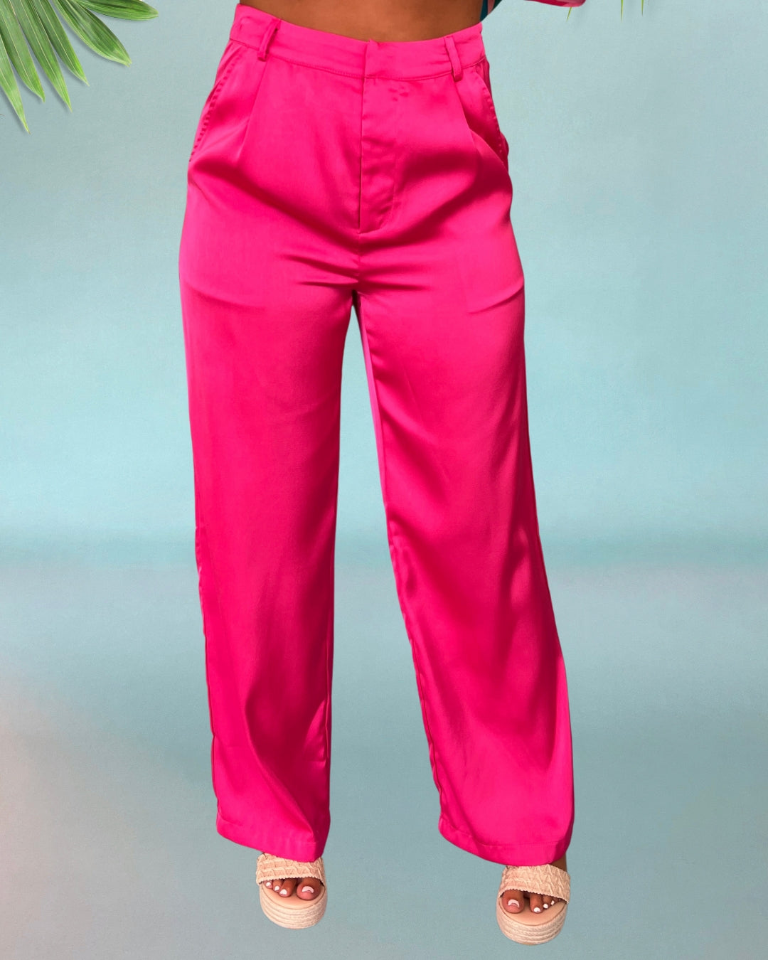 Life Of The Party Hot Pink Satin Trouser Pants